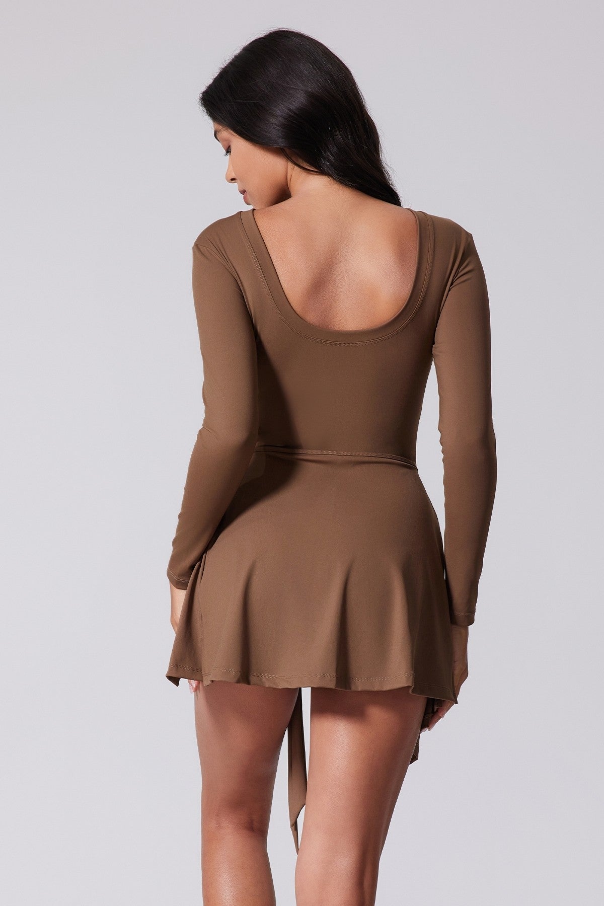 Long Sleeve Wrap Tie Romper | DARK MOCHA