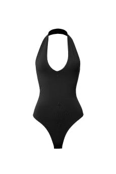 Double Layer Halter Neck Bodysuit | BLACK