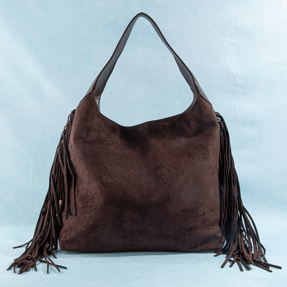 Suede Fringe Shoulder Bag | CHOCOLATE