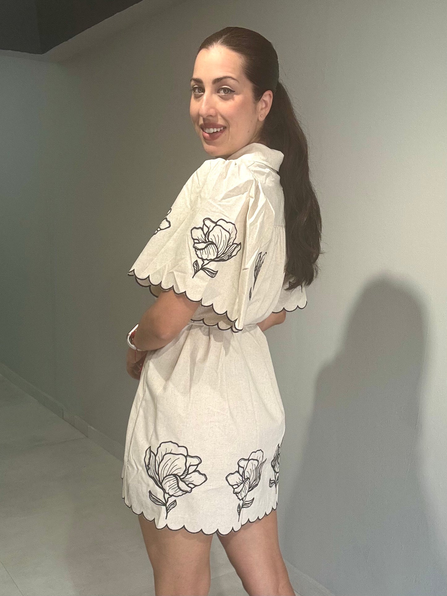 Floral Detail Neutral Dress