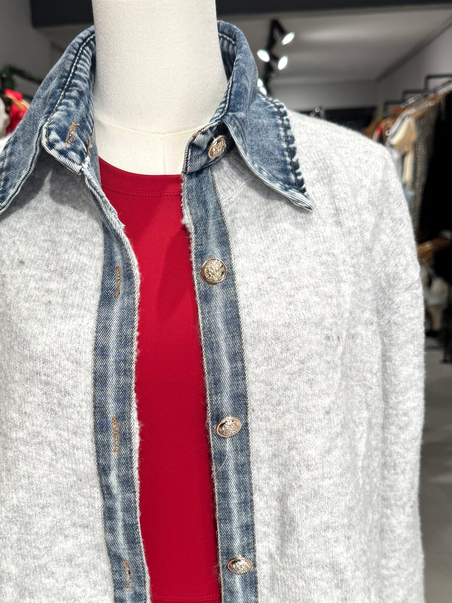 PRE ORDER | Denim Trim Jacket | LIGHT GREY