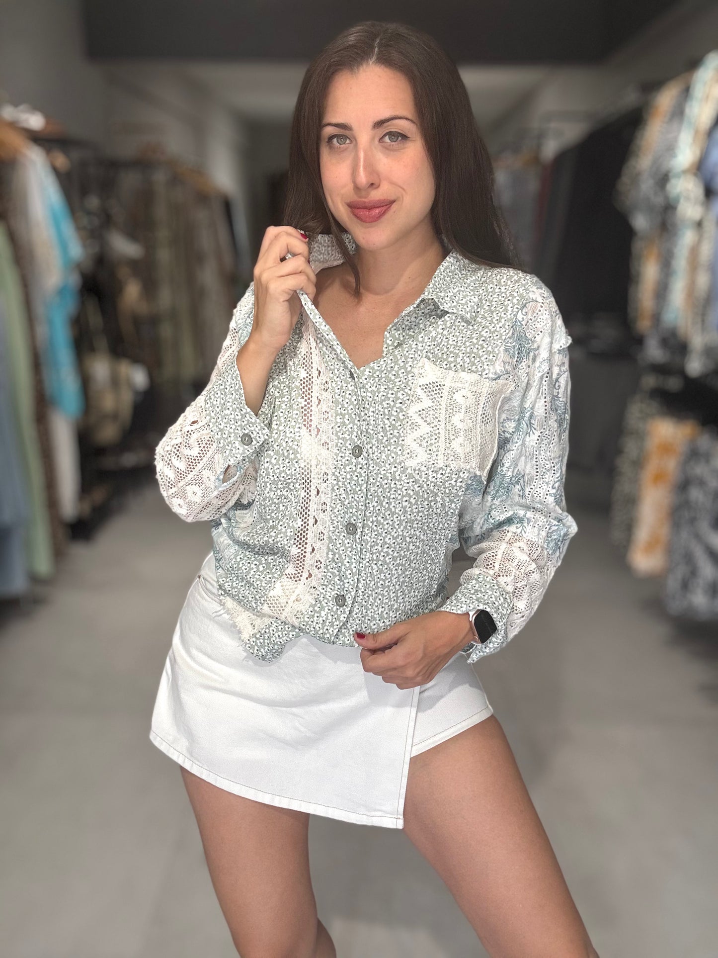 Sage Multi Print Blouse