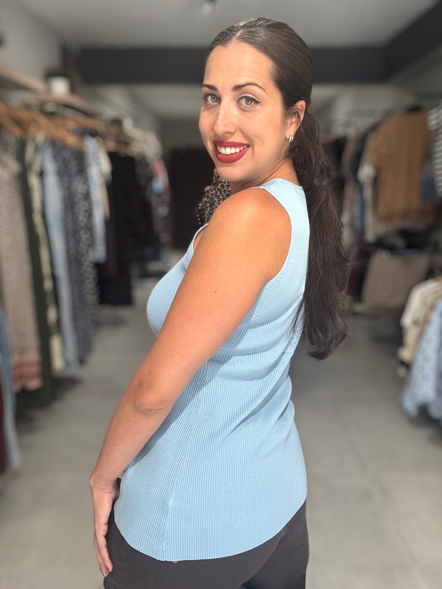 Sky Blue Knit Blouse
