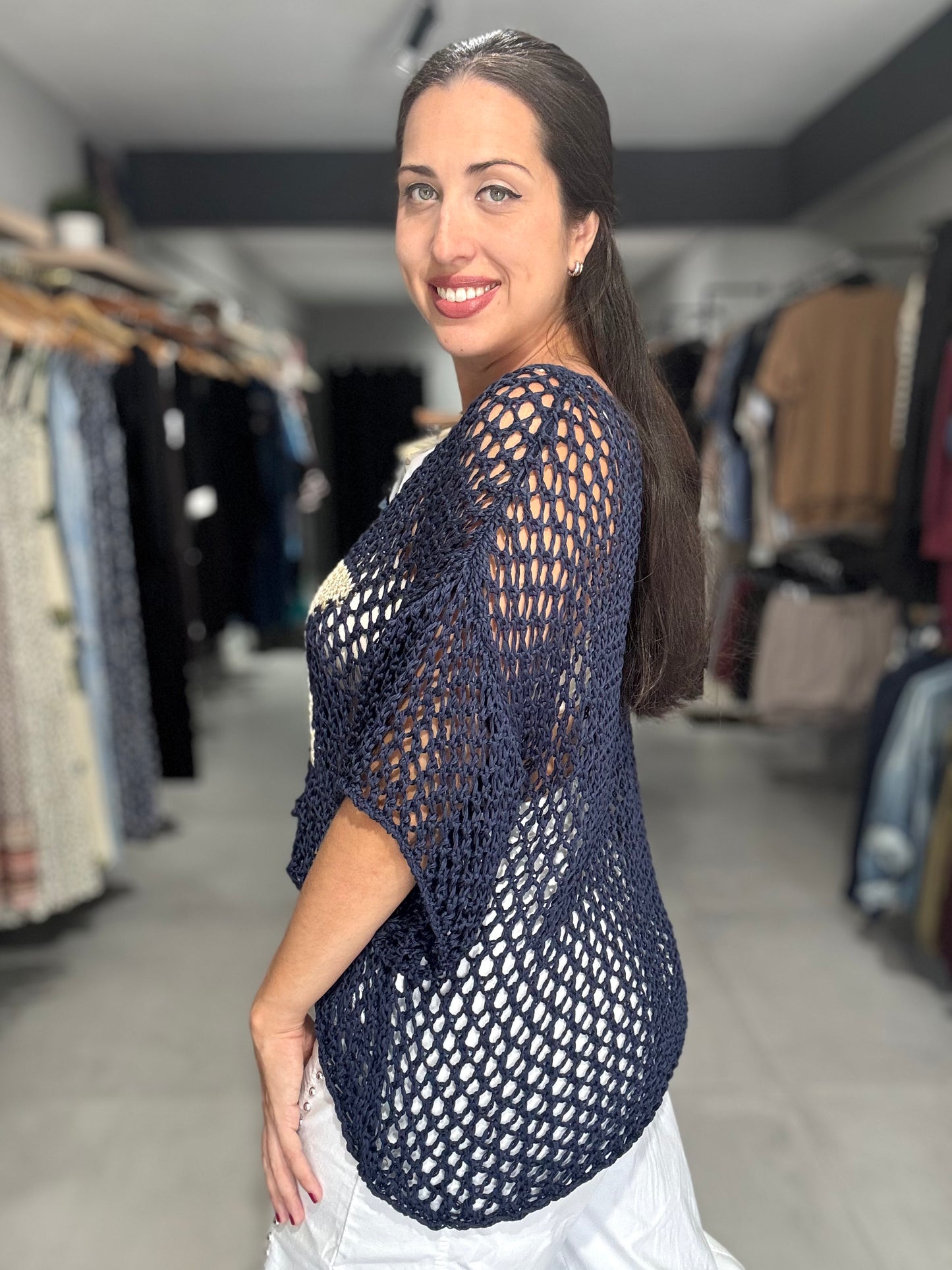 Star Crochet Tunic Blouse | NAVY