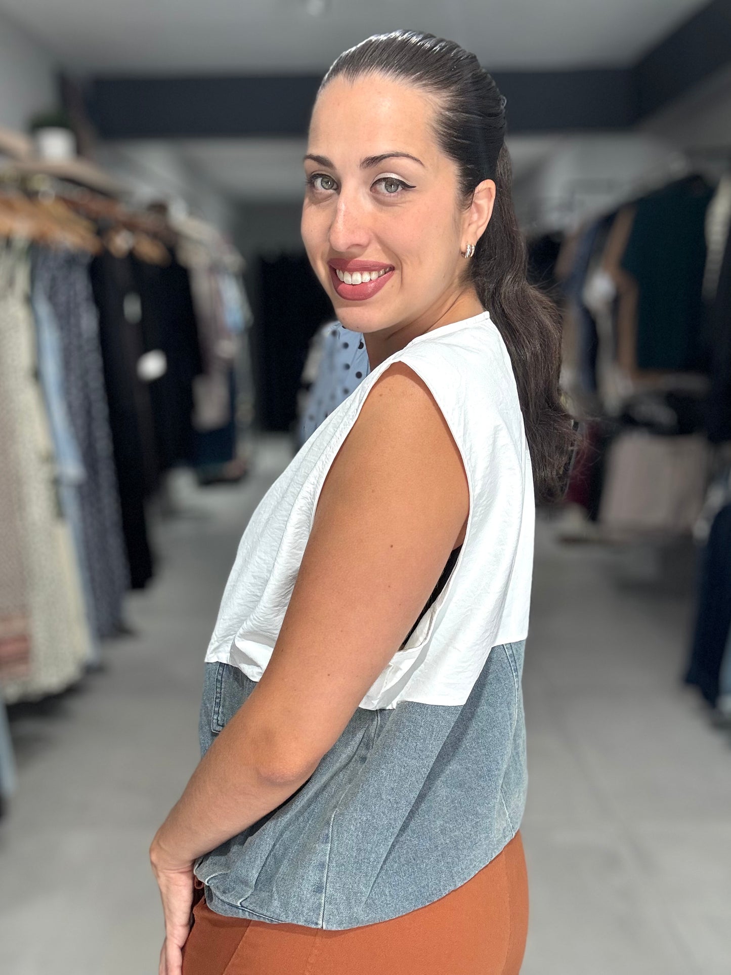 Half Denim Vest | WHITE