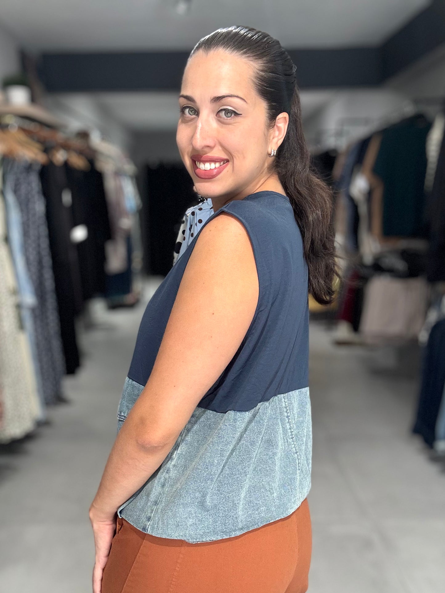 Half Denim Vest | NAVY