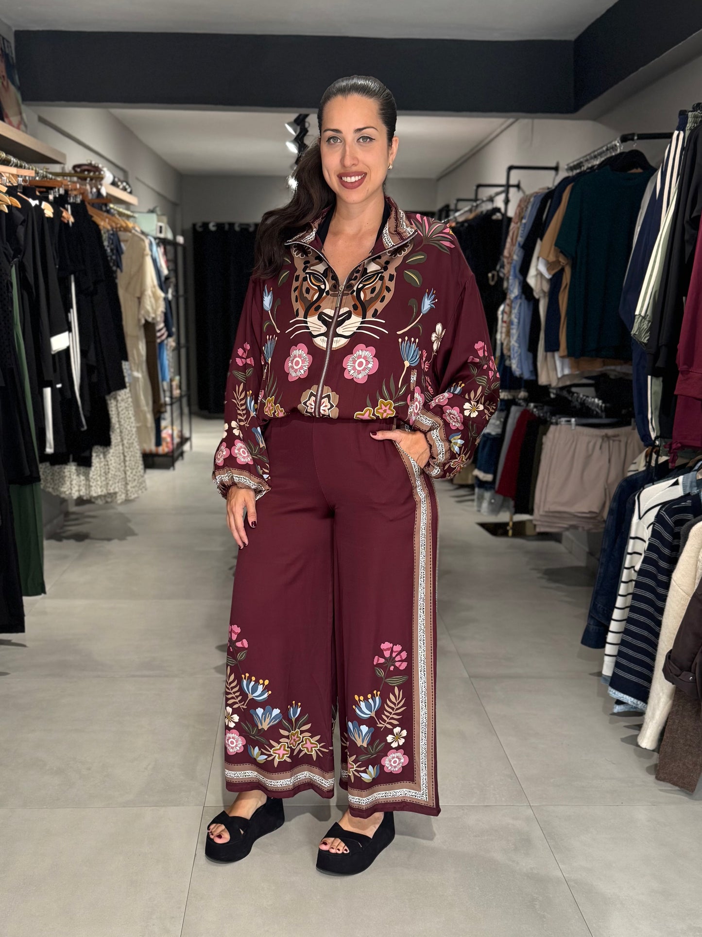 Botanical Leopard Pant | BURGUNDY