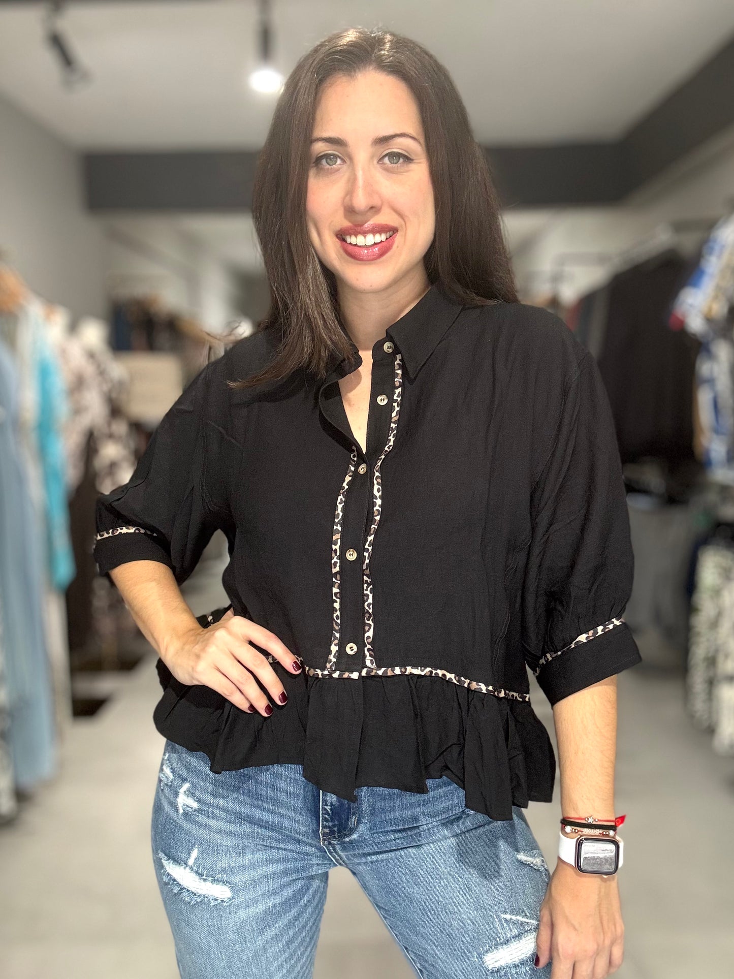 Leopard Trim Blouse