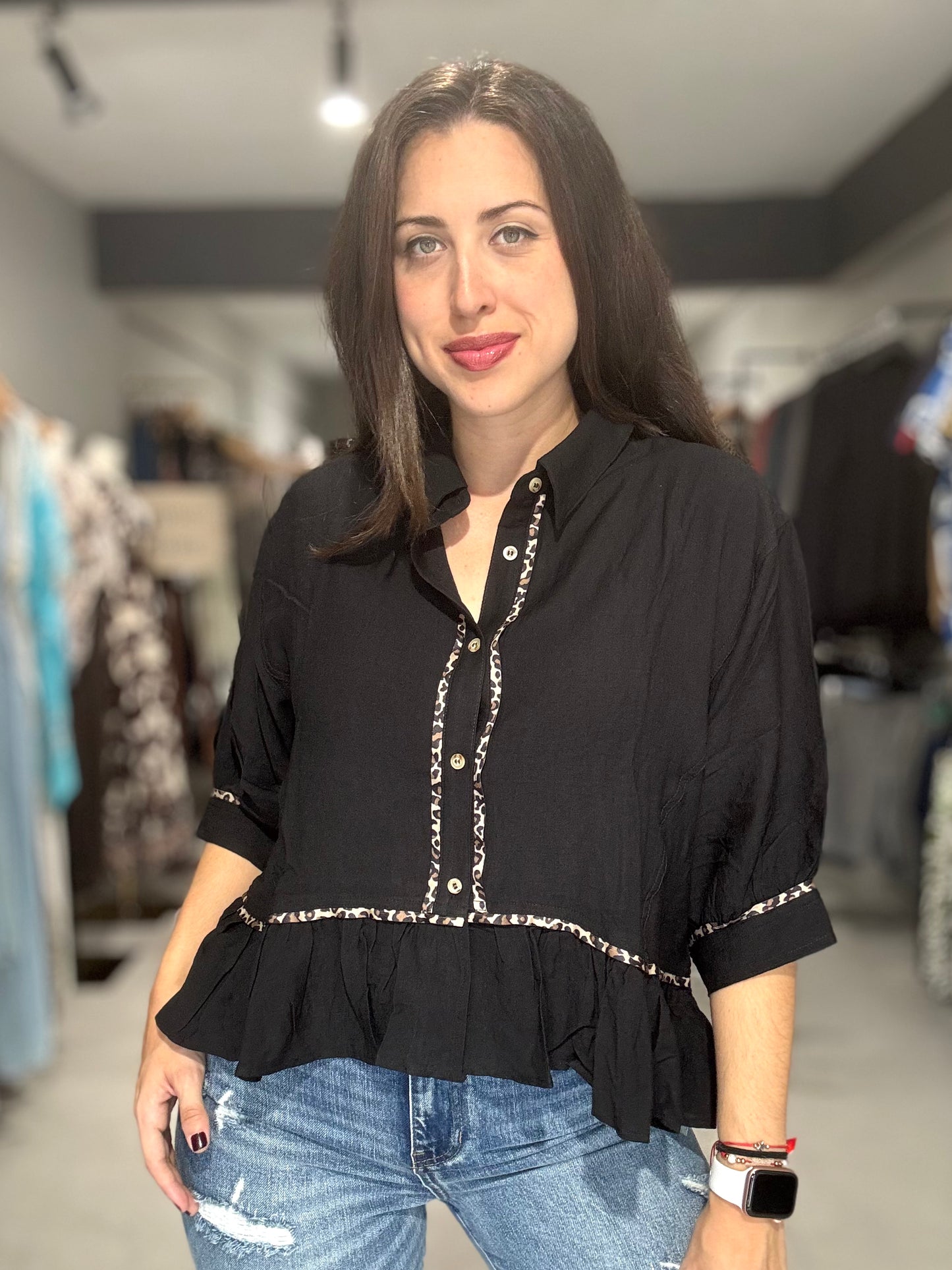 Leopard Trim Blouse