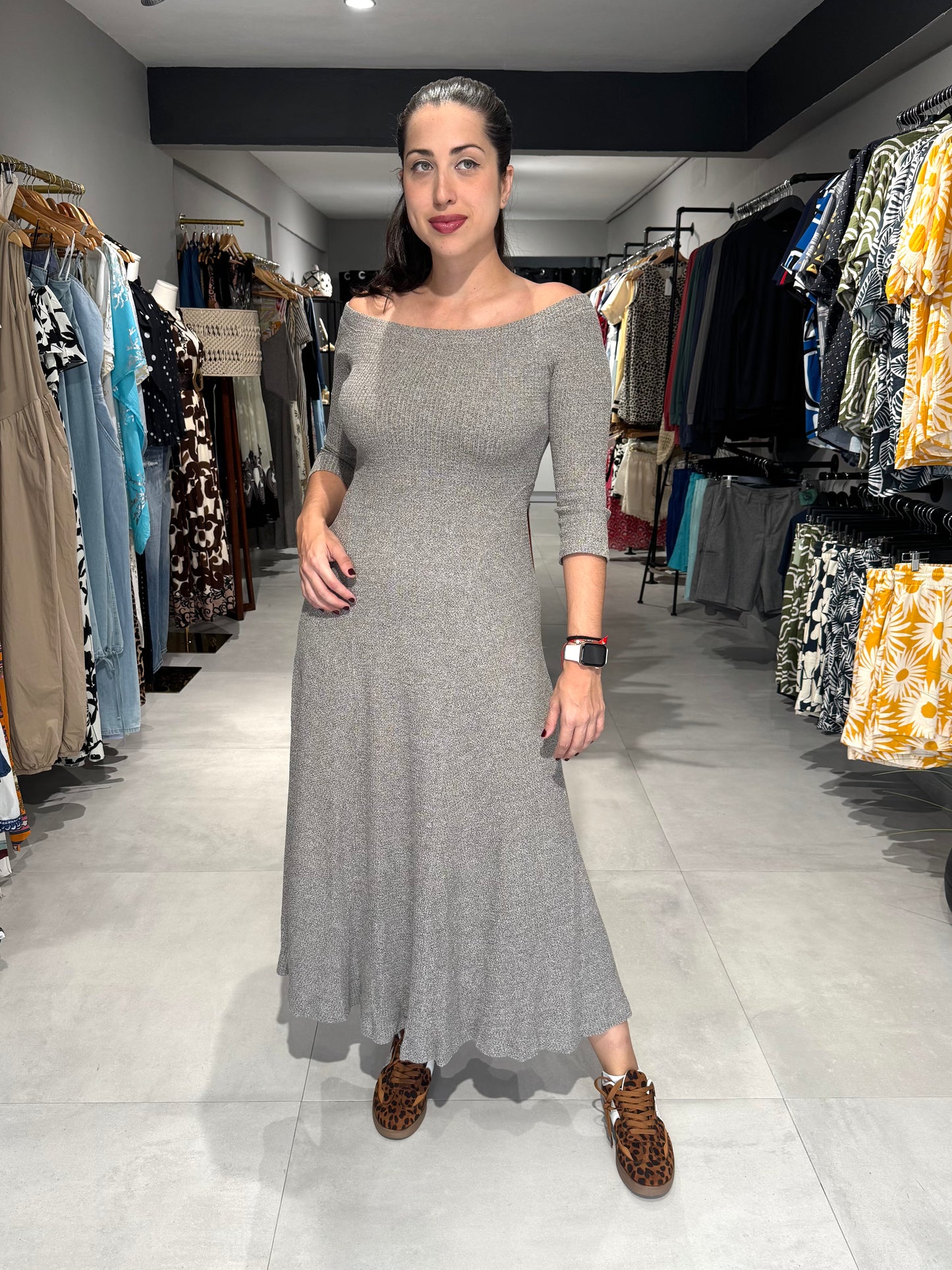 Fall Off Shoulder Dress | GREY