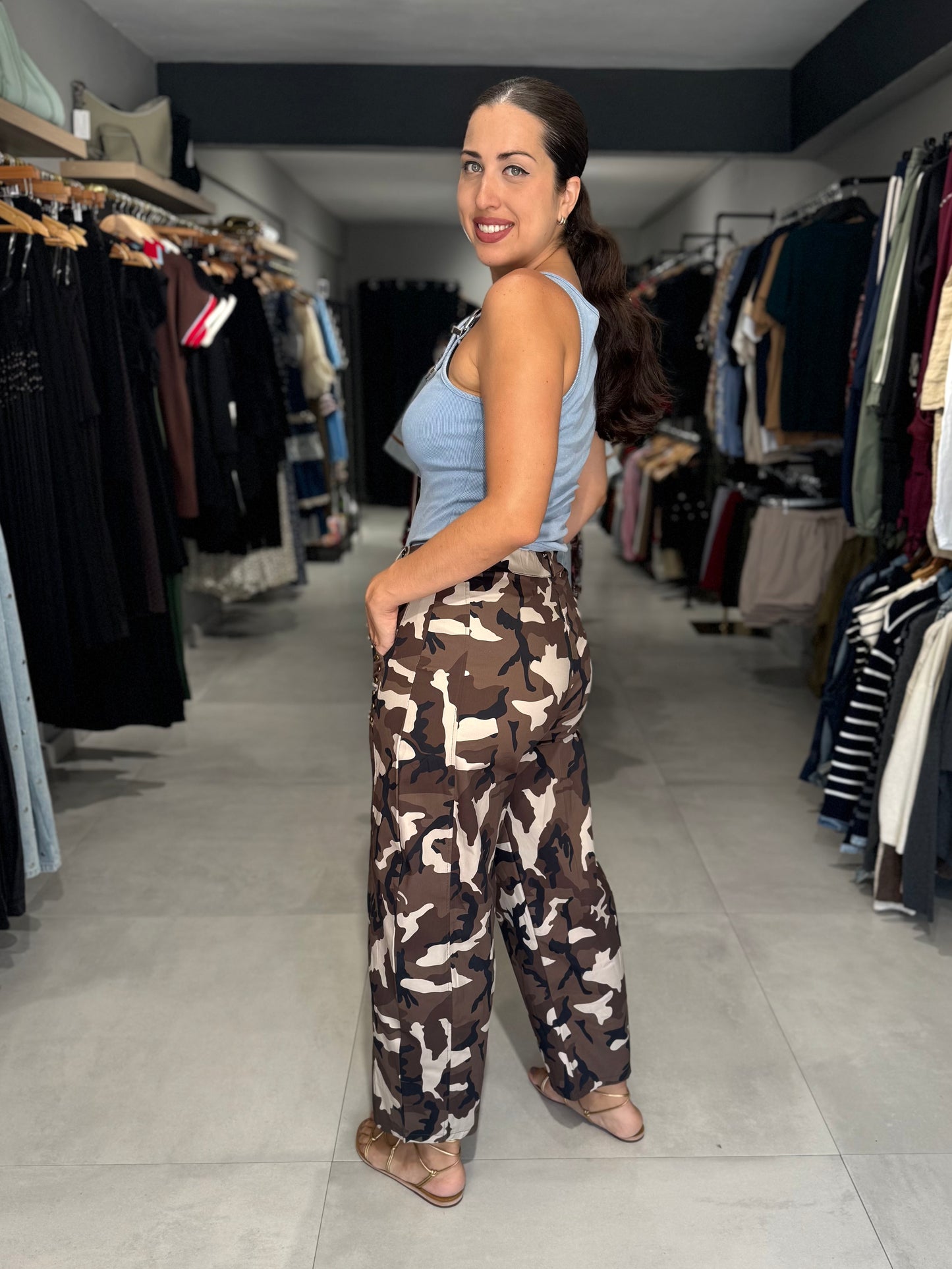 Camo Print Barrel Pant | TAUPE