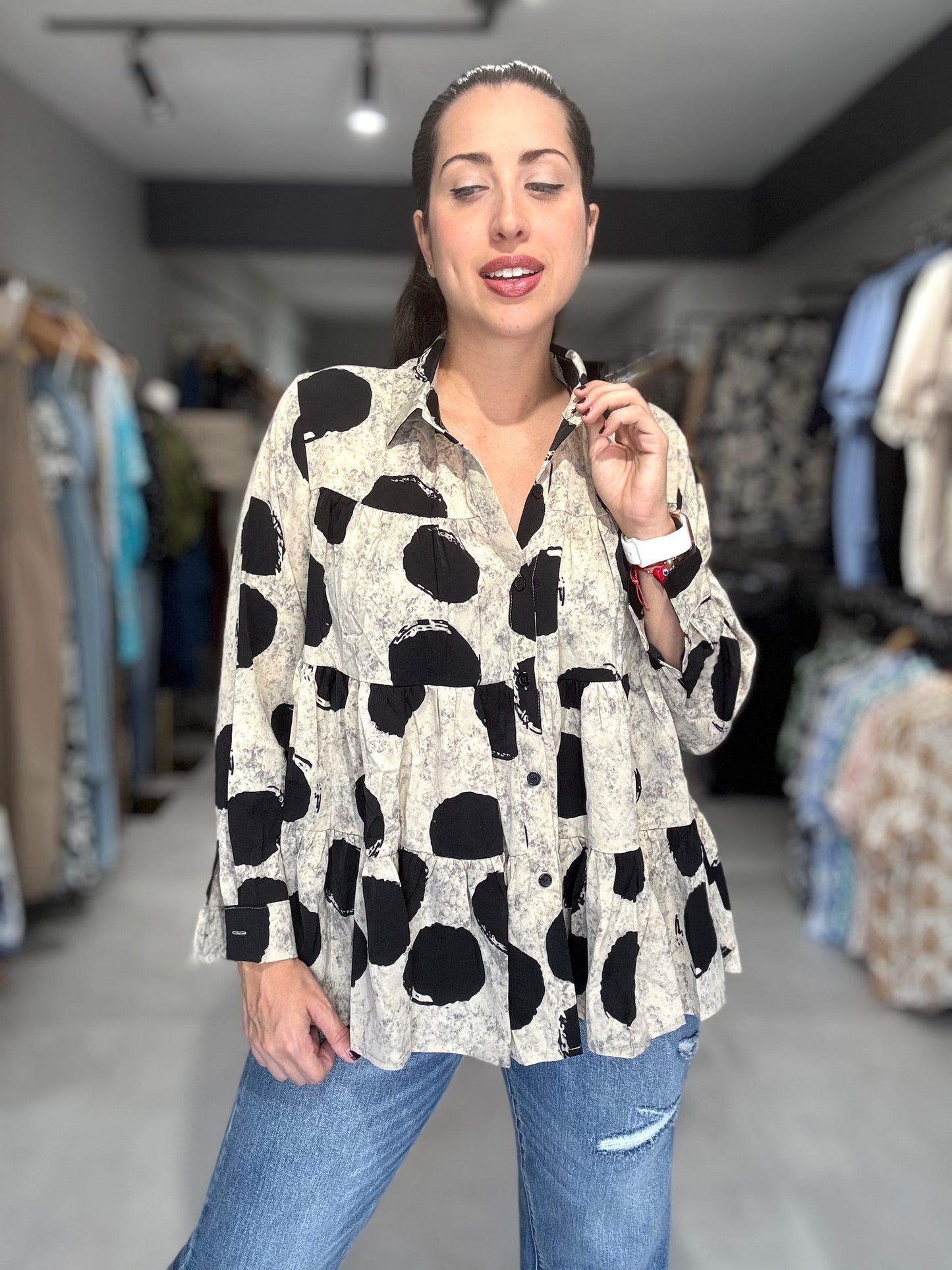 All Dots Tunic Blouse | LIGHT MOCHA