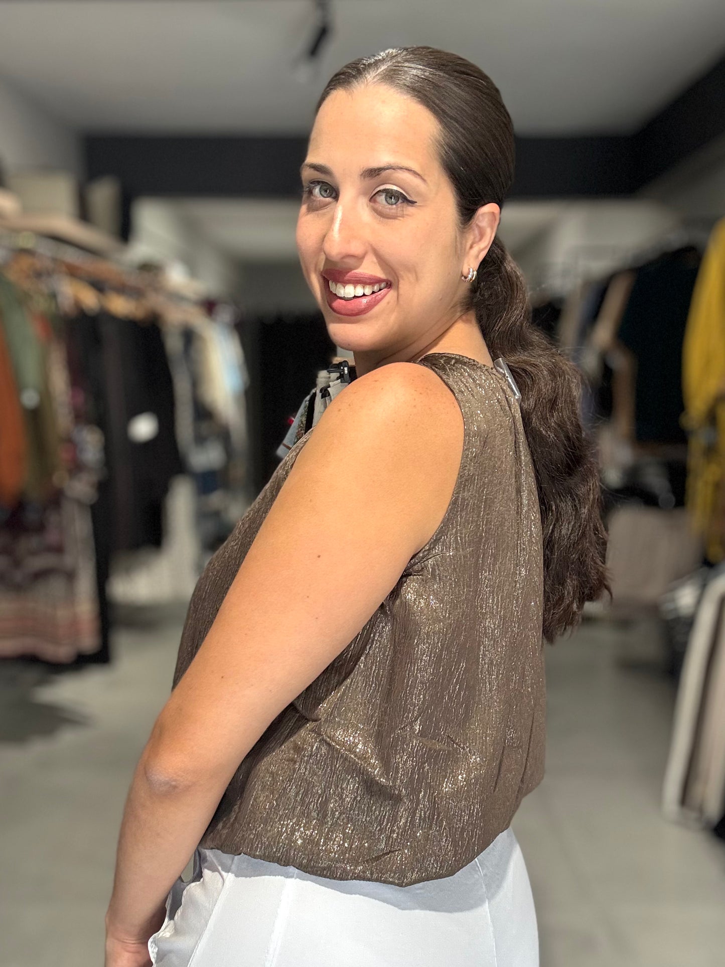 Metallic Bubble Trim Blouse | COCOA