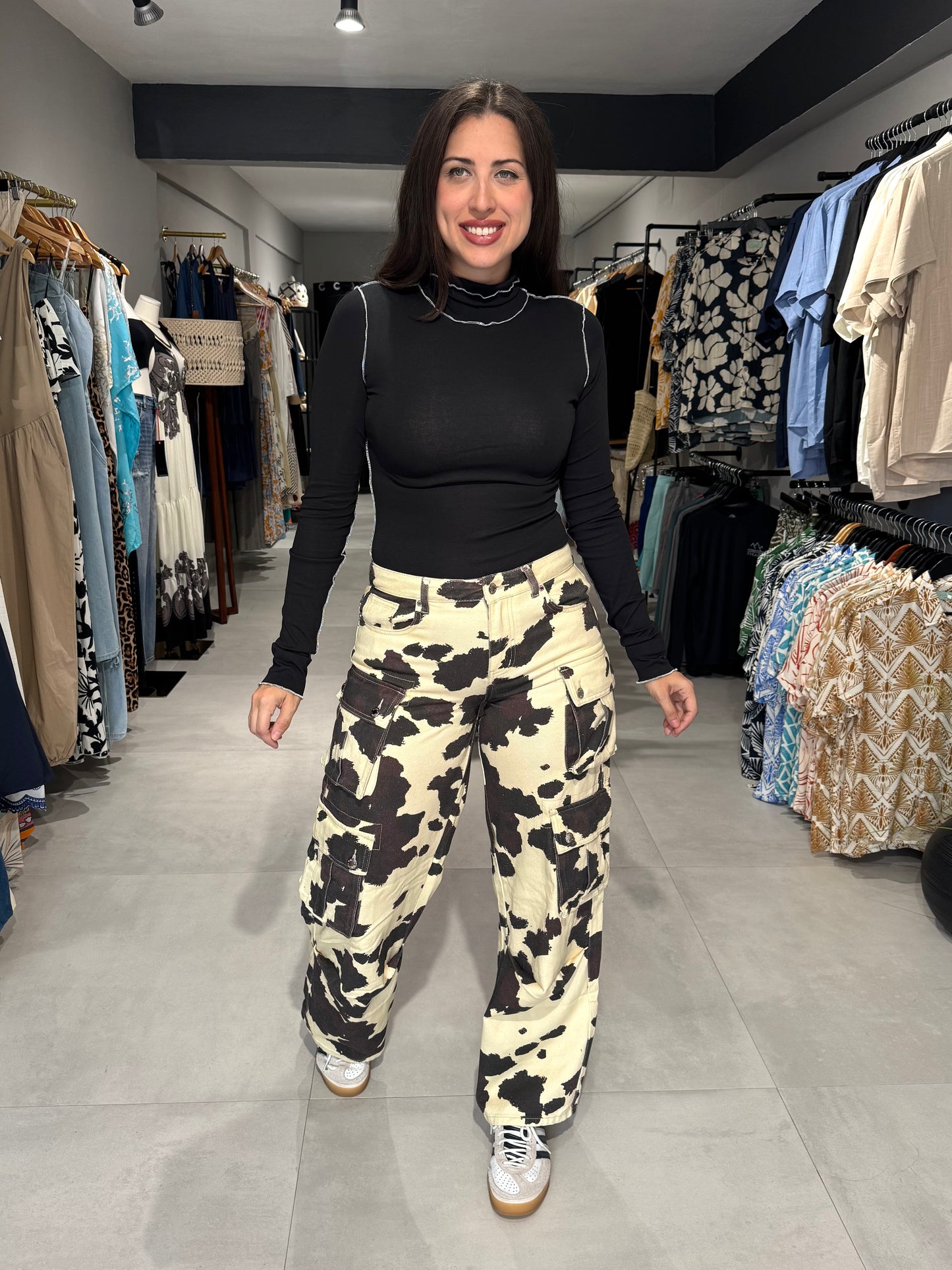 Cow Print Cargo Pant