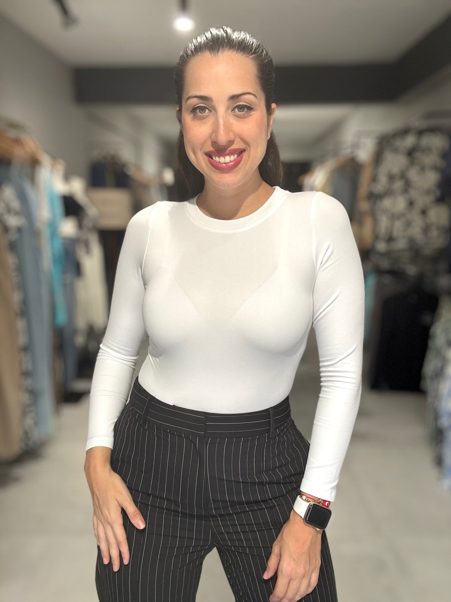 Smooth Crewneck Long Sleeve Bodysuit | WHITE