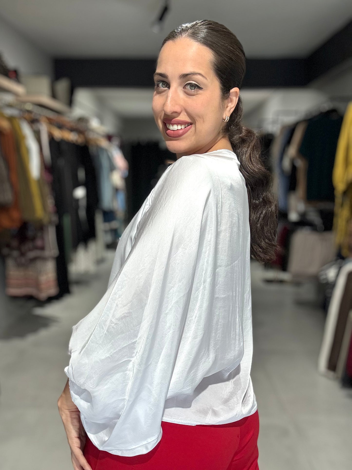 Satin Tunic Blouse | WHITE