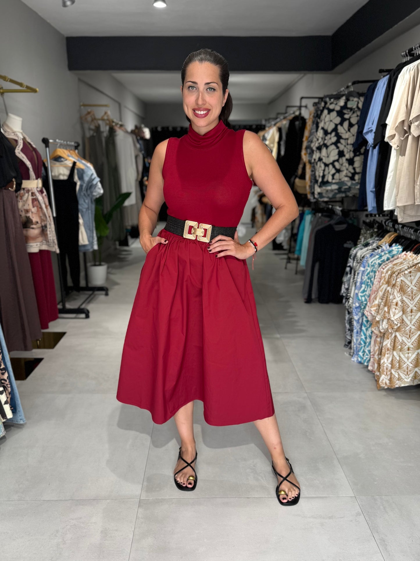Aria Midi Dress | BURGUNDY