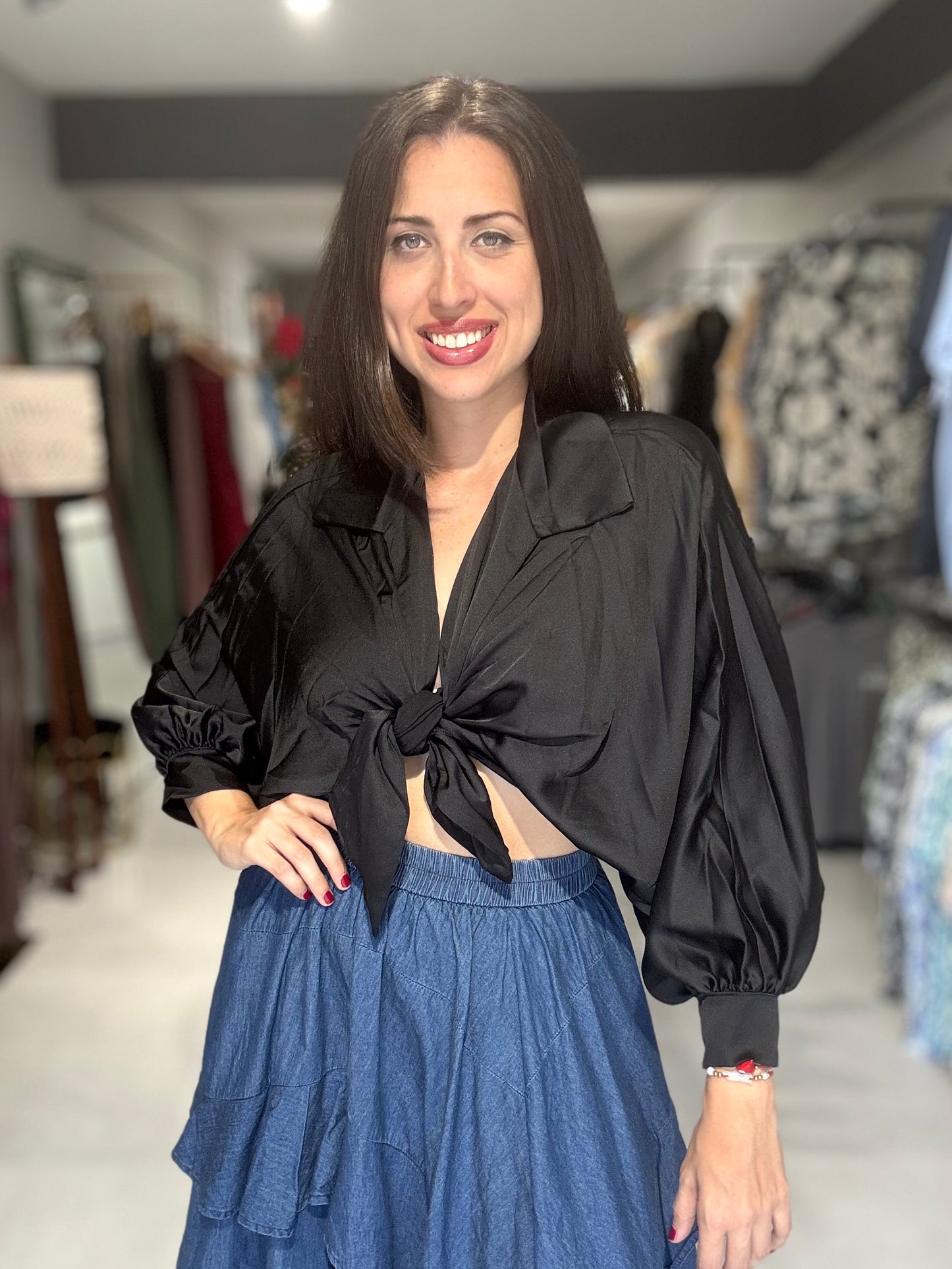 Marbella Satin Blouse | BLACK