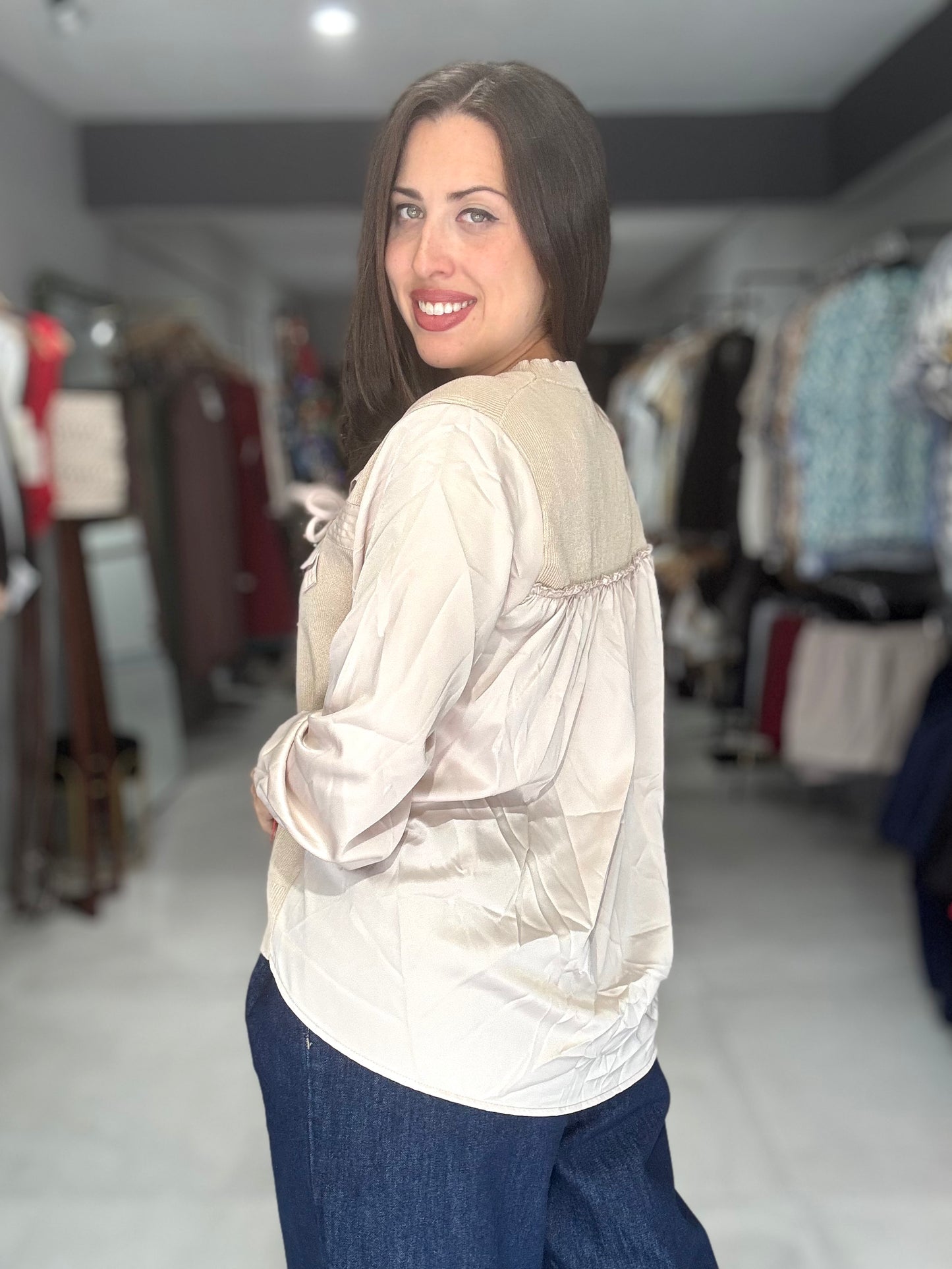 Aspen Sweater Blouse | ALMOND