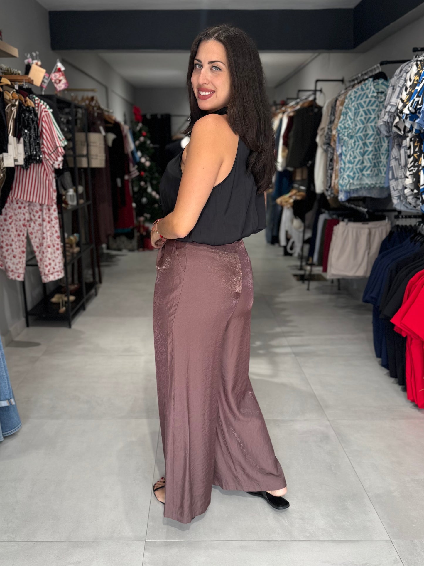 Satin Belted Wide Leg Pant | MOCHA
