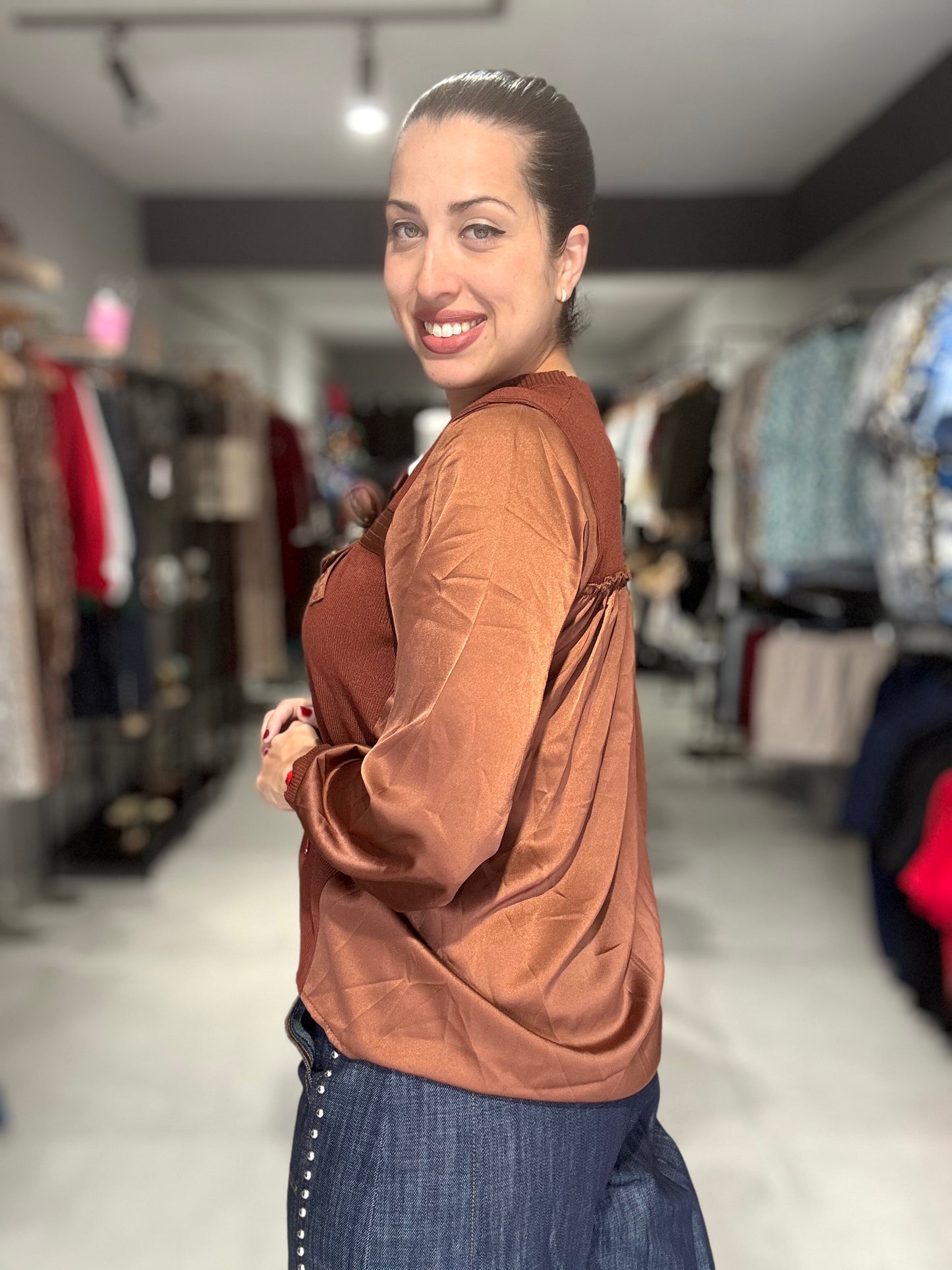 Aspen Sweater Blouse | CHOCOLATE