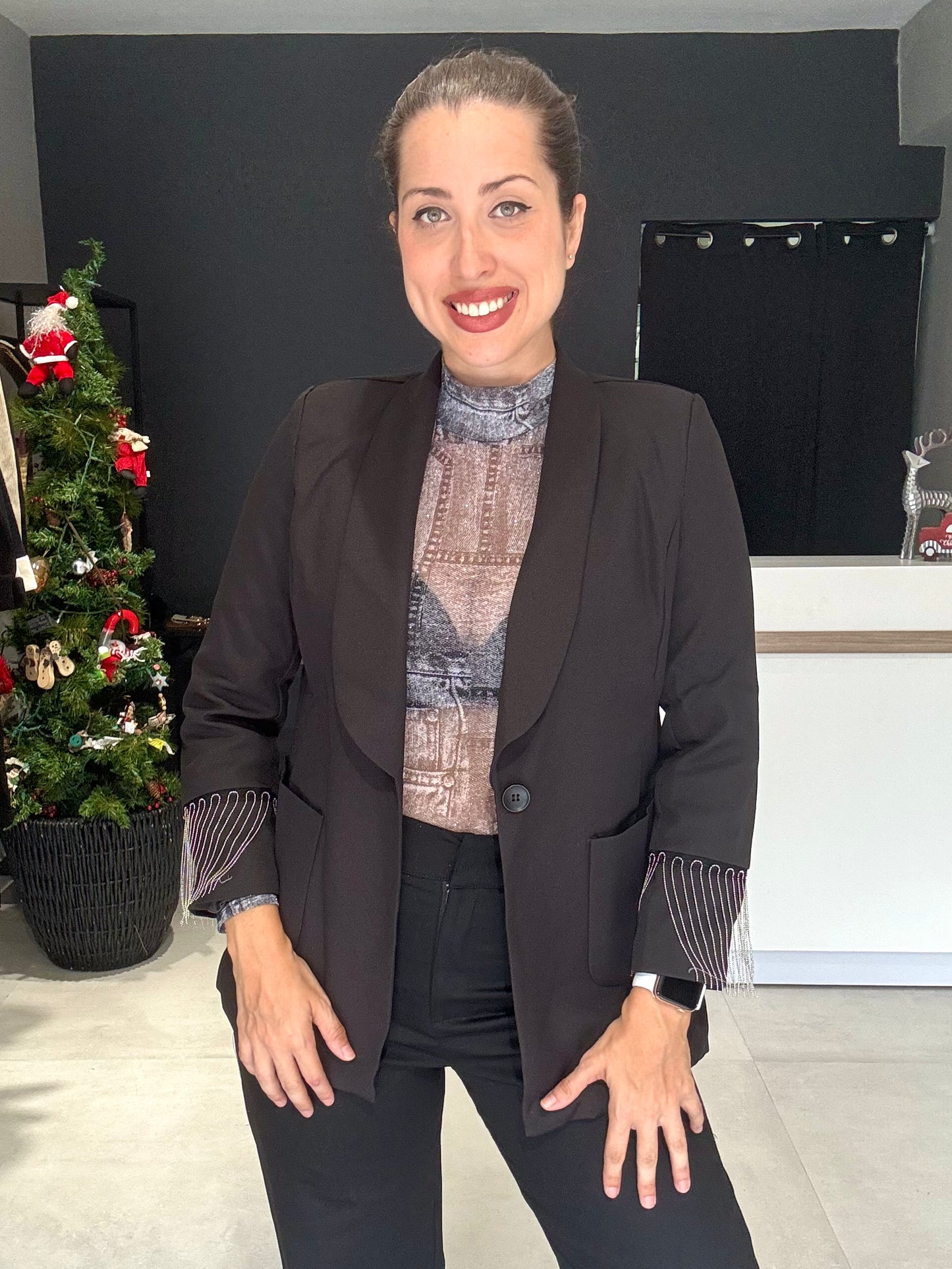 Metallic Fringe Blazer