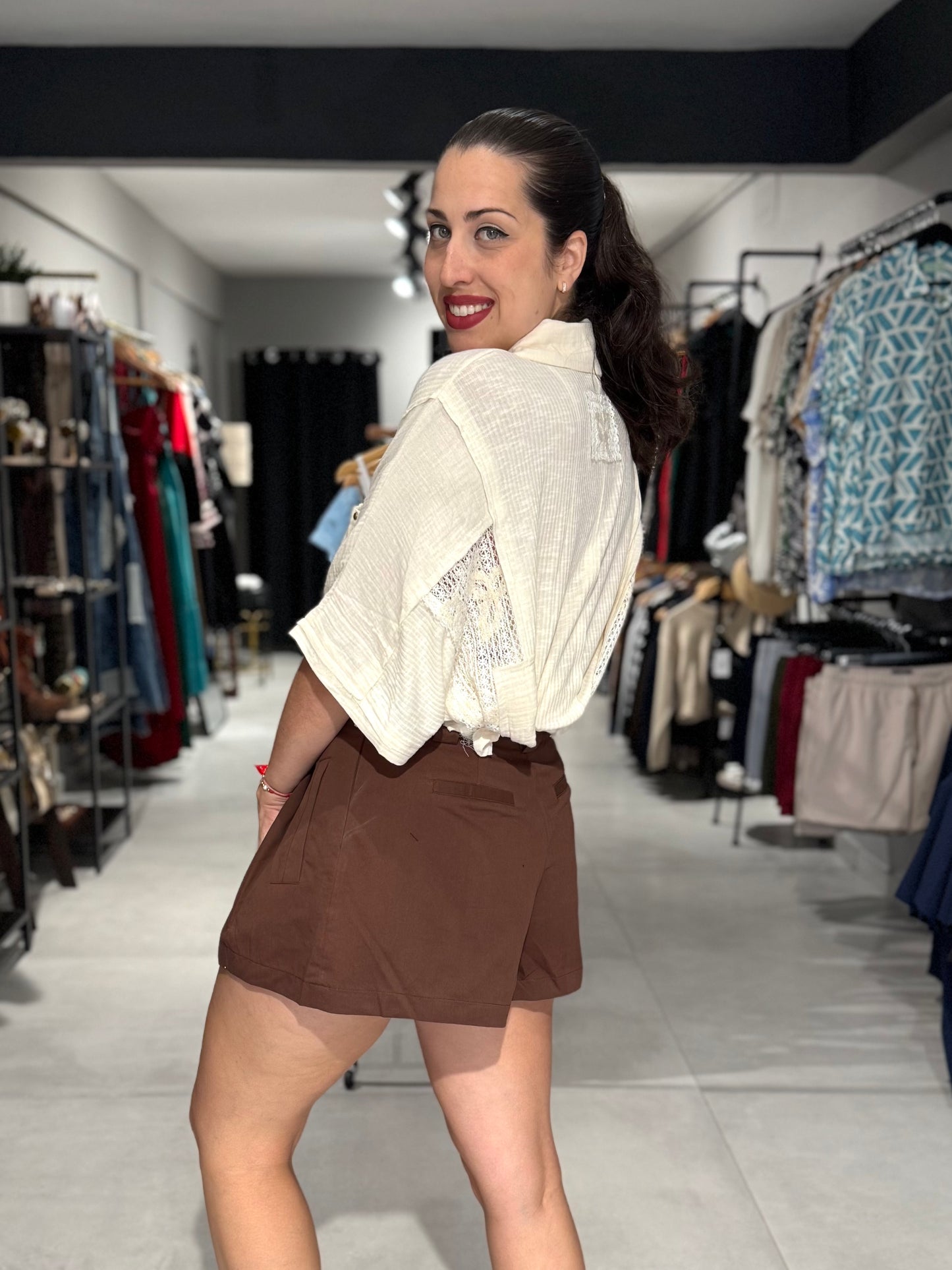 Brown Front Pleated Skort