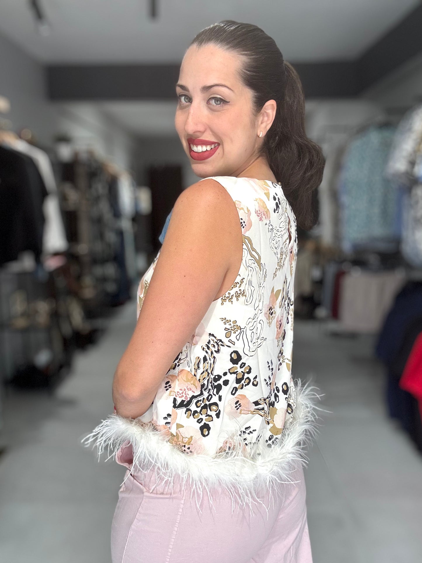 Neutral Spring Feather Blouse