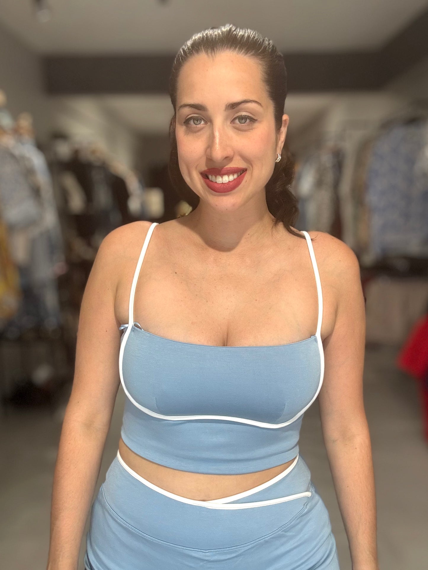 Terry Contrast Binding Top | DUSTY BLUE