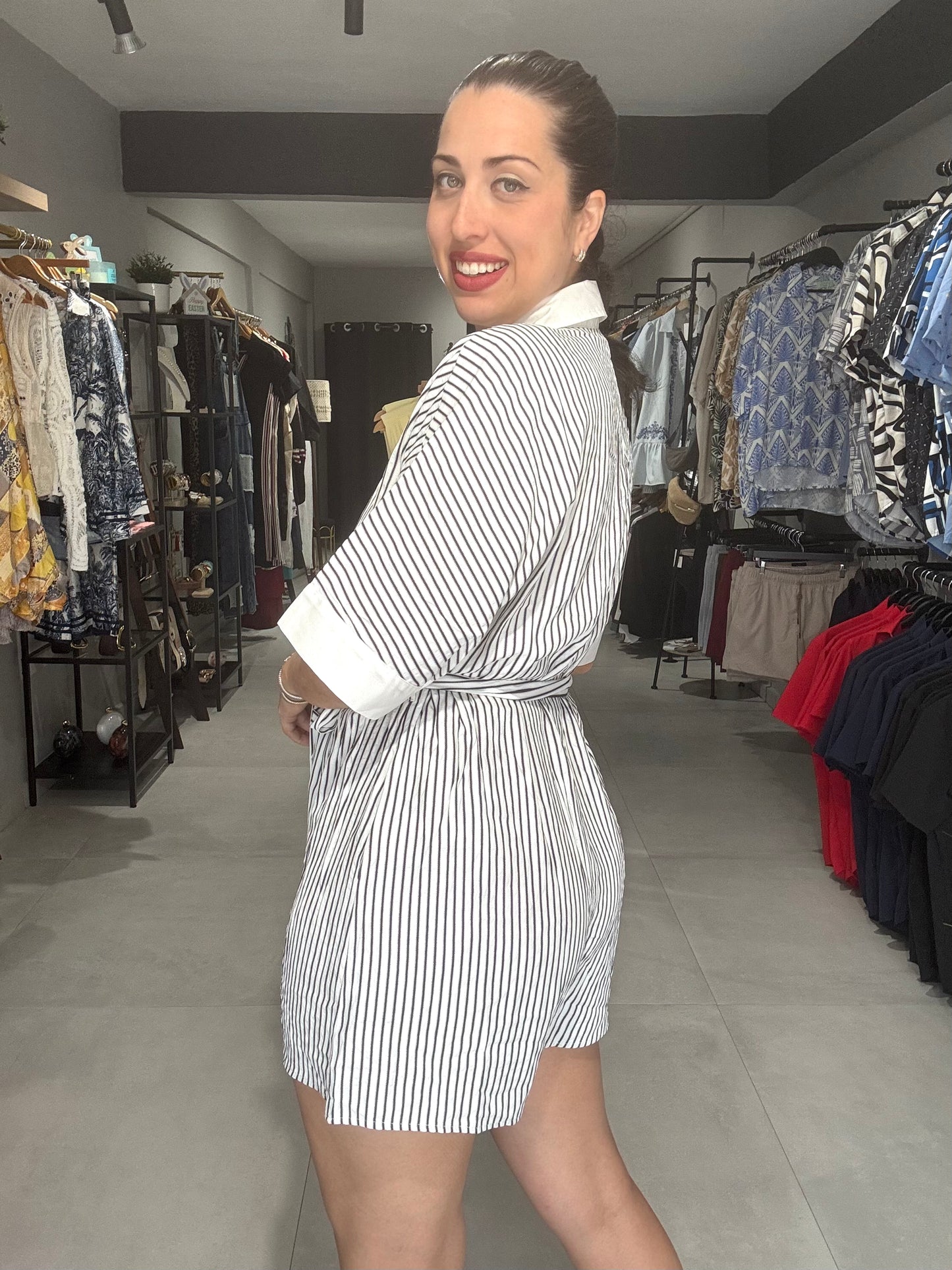 Neutral Stripes Romper