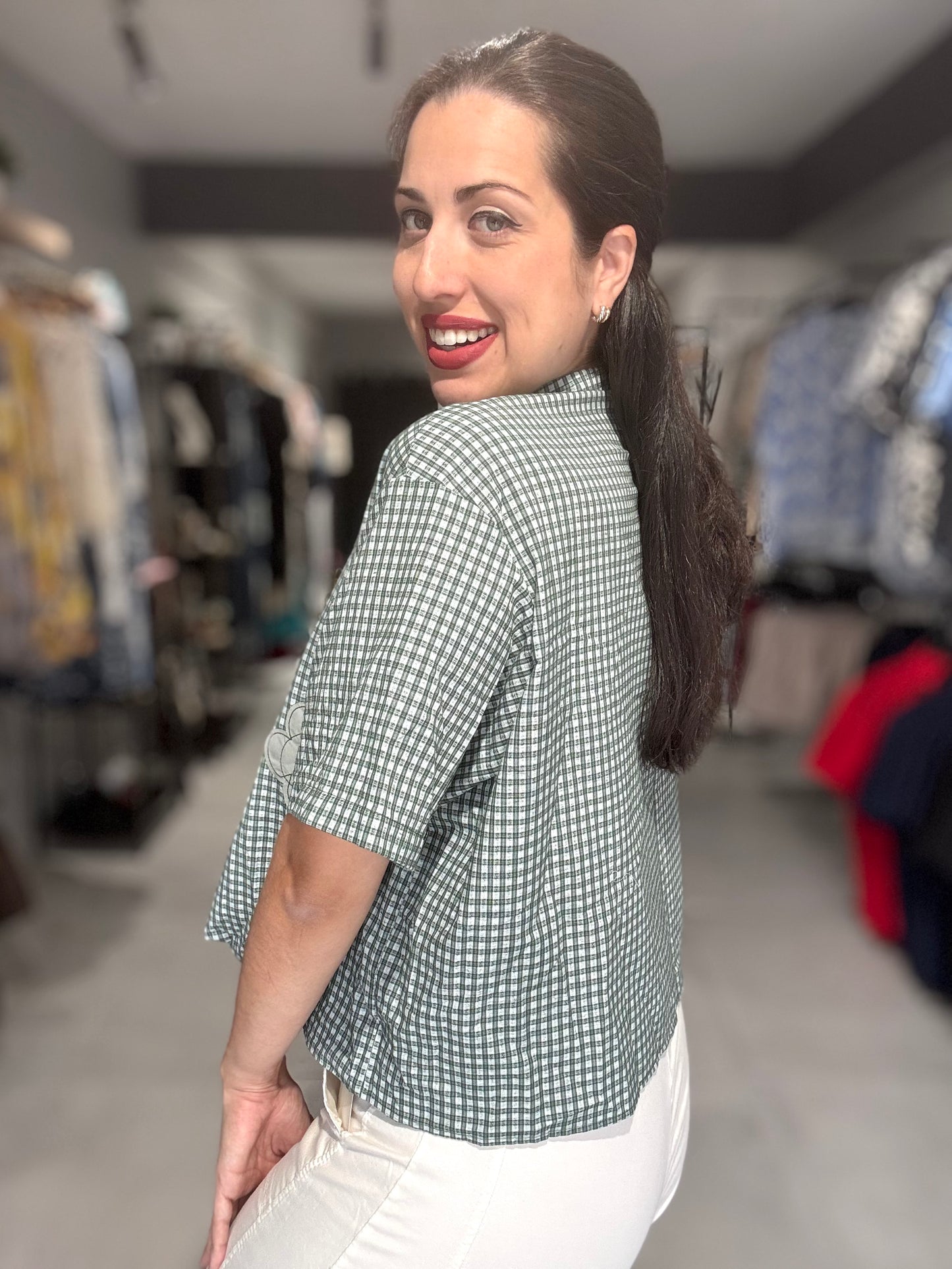 PRE ORDER | Spring Gingham Blouse | GREEN