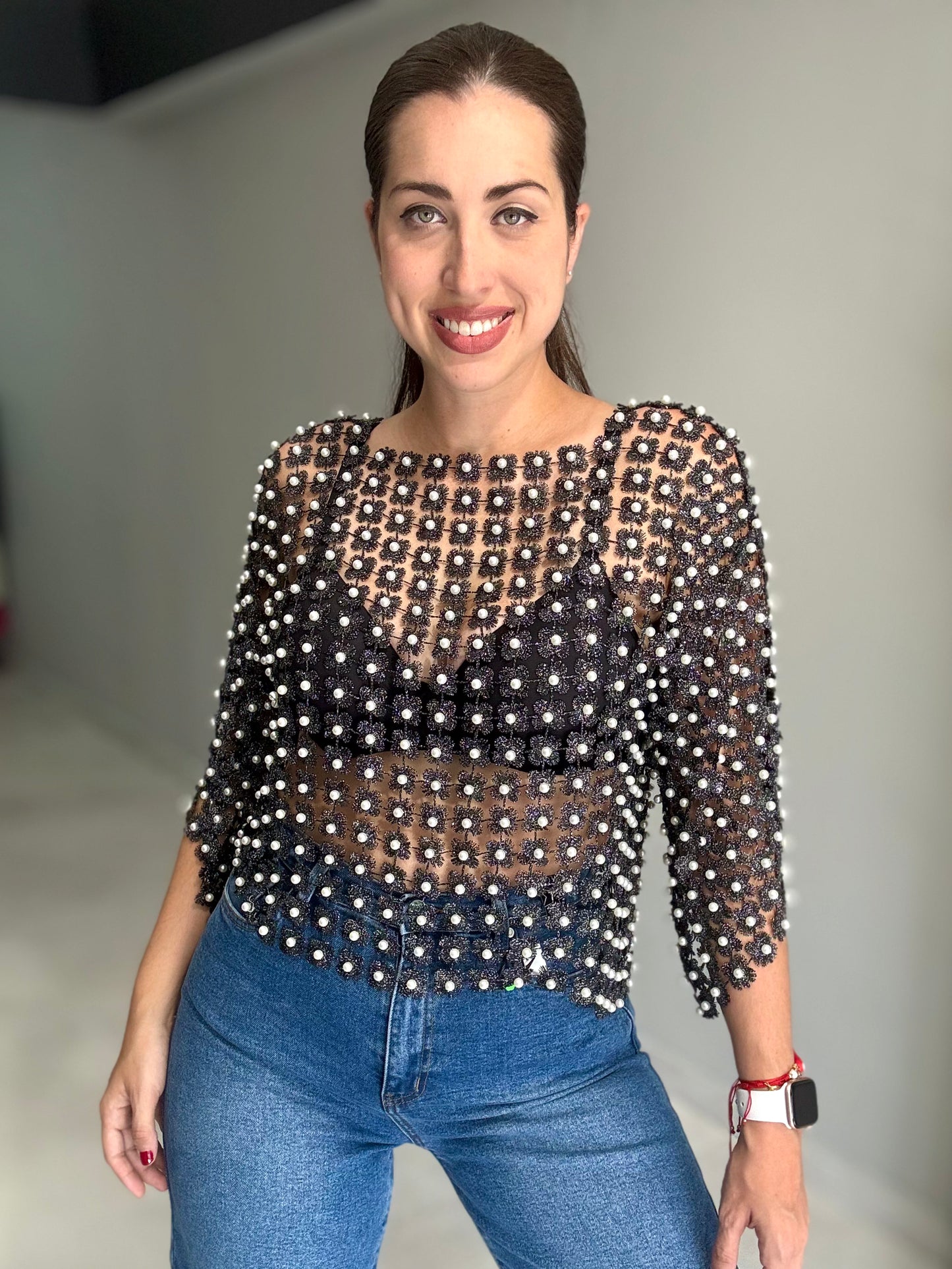 Pearl Detail Blouse | BLACK