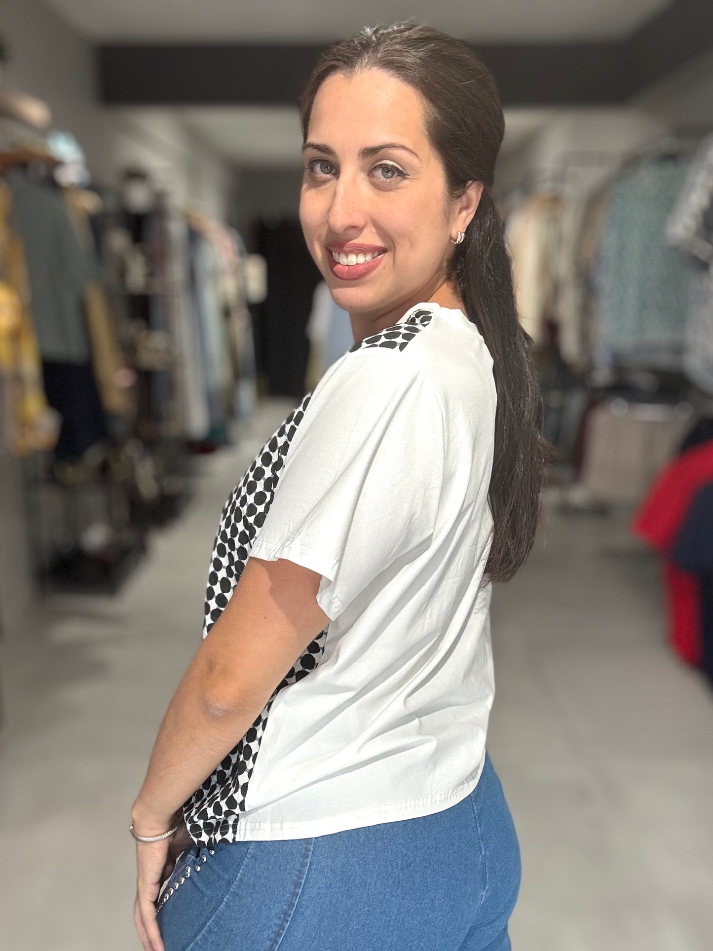 Polka Dots Detail Tee | WHITE