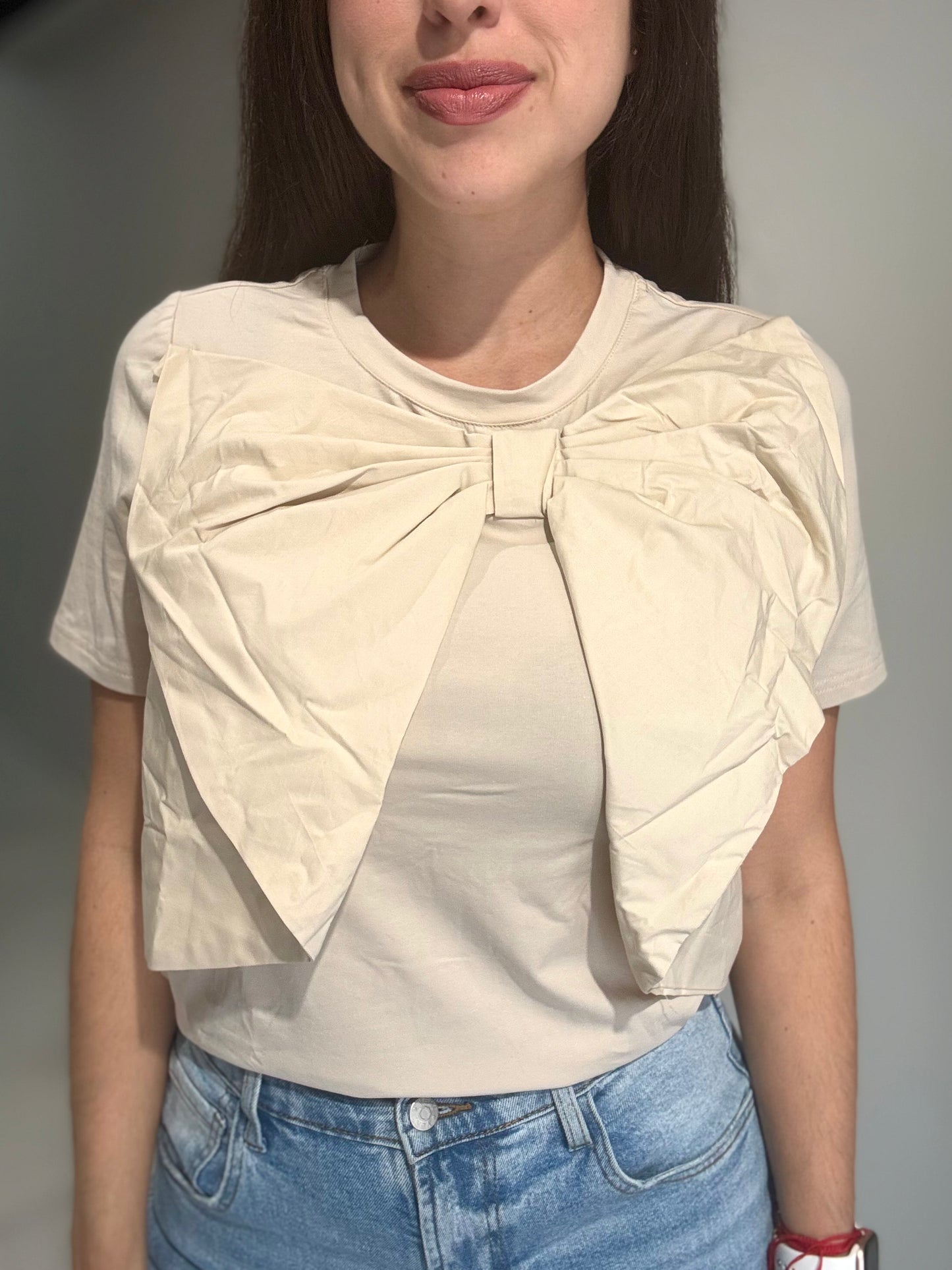 Bow Detail Tee | BEIGE