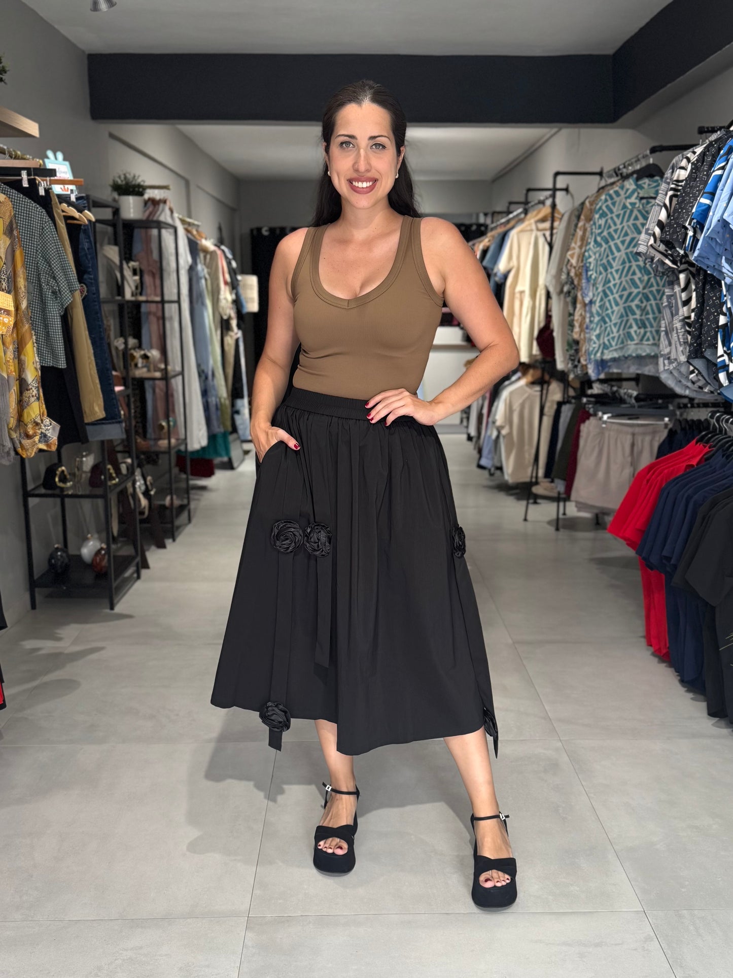 Black Rose Detail Skirt