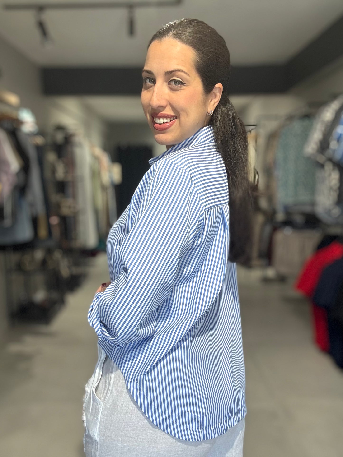 Floral Accent Stripes Blouse | BLUE