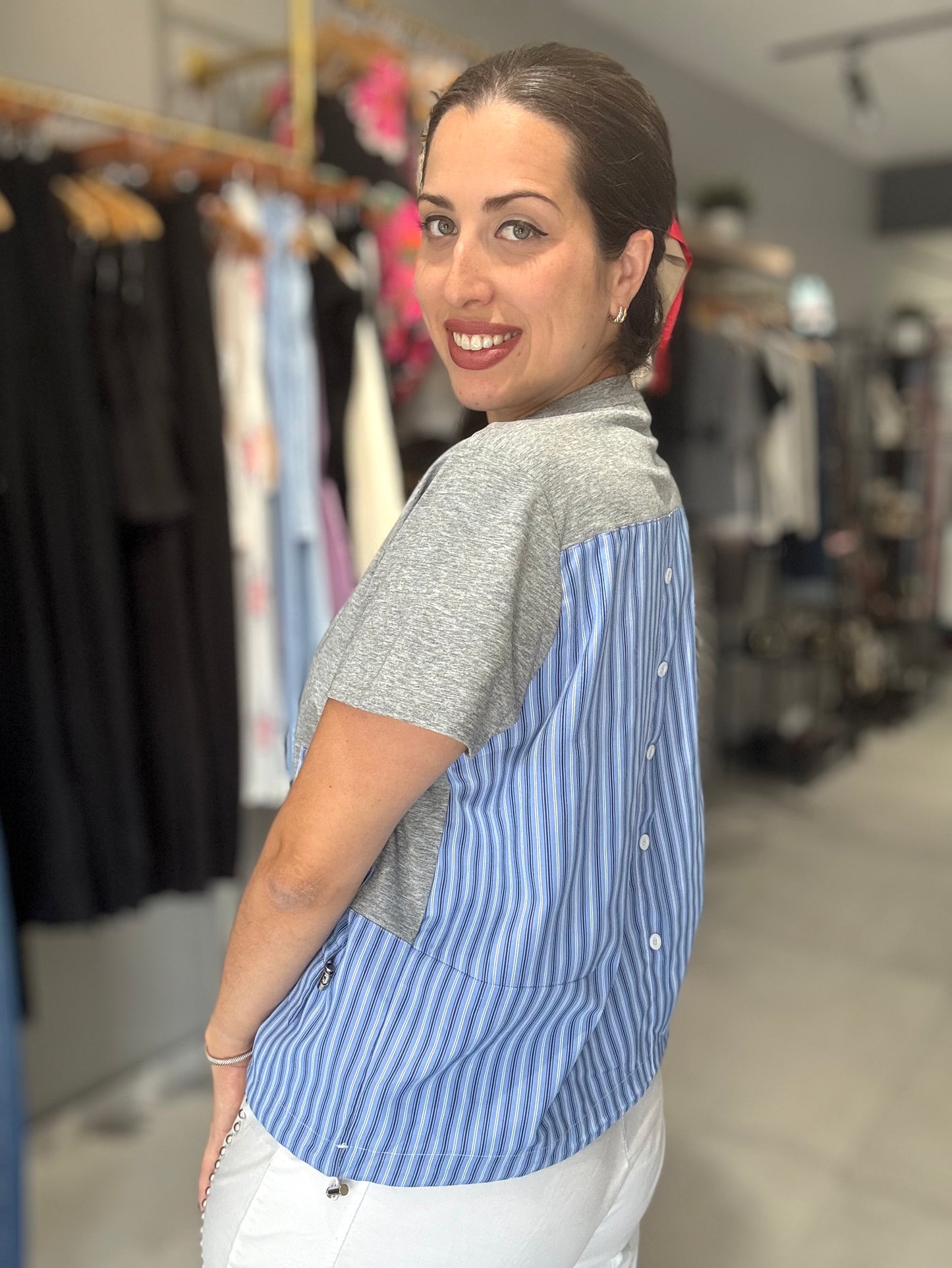 Blue Stripes Tee Blouse | GREY