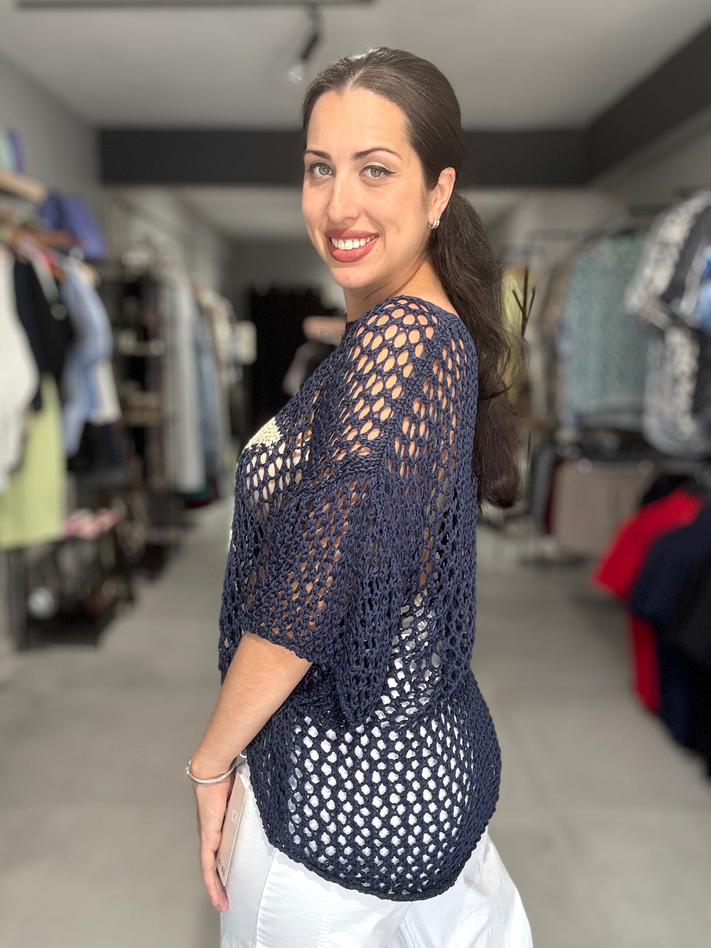 Star Crochet Tunic Blouse | NAVY