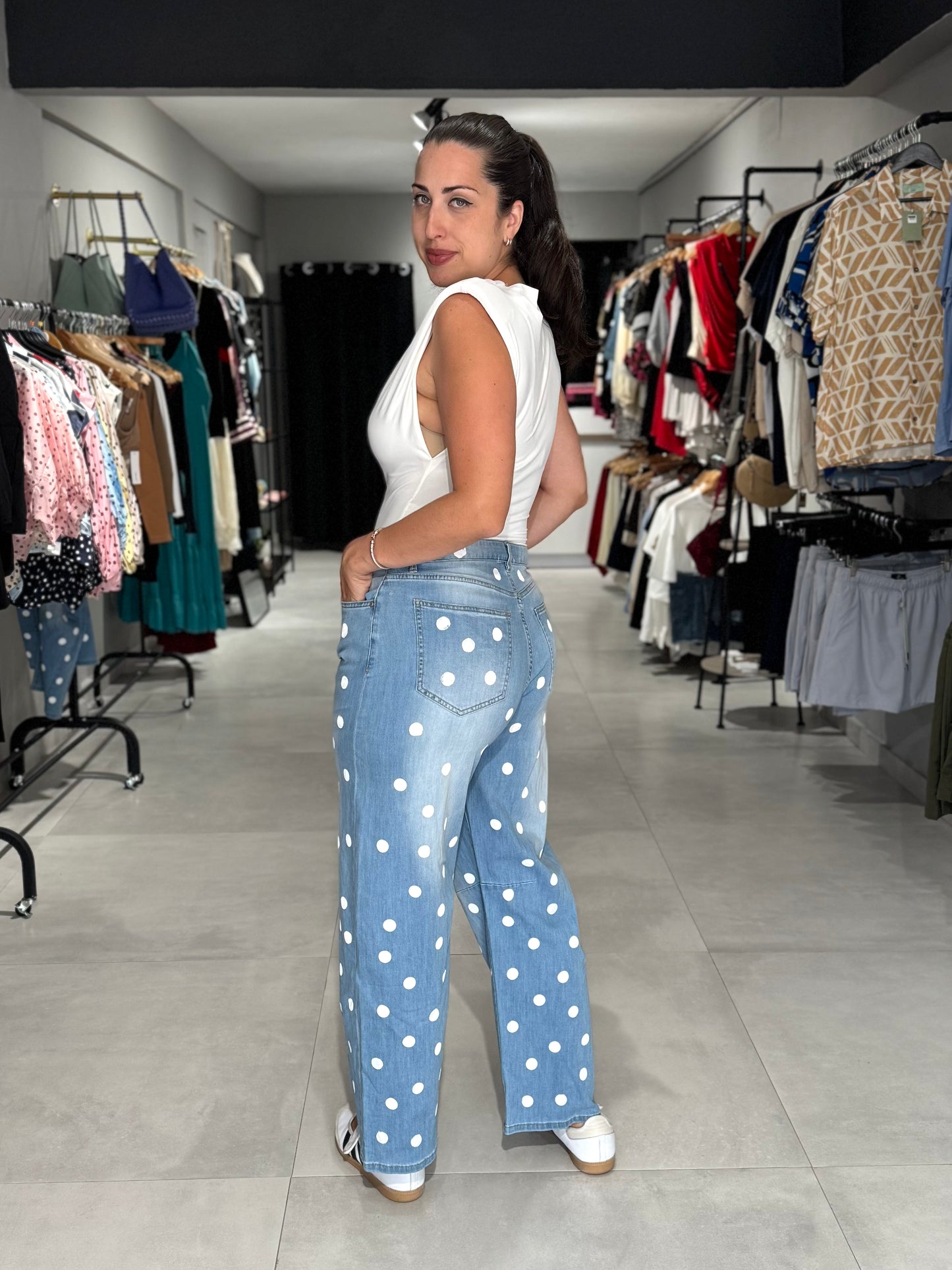 Polka Dot Barrel Jean