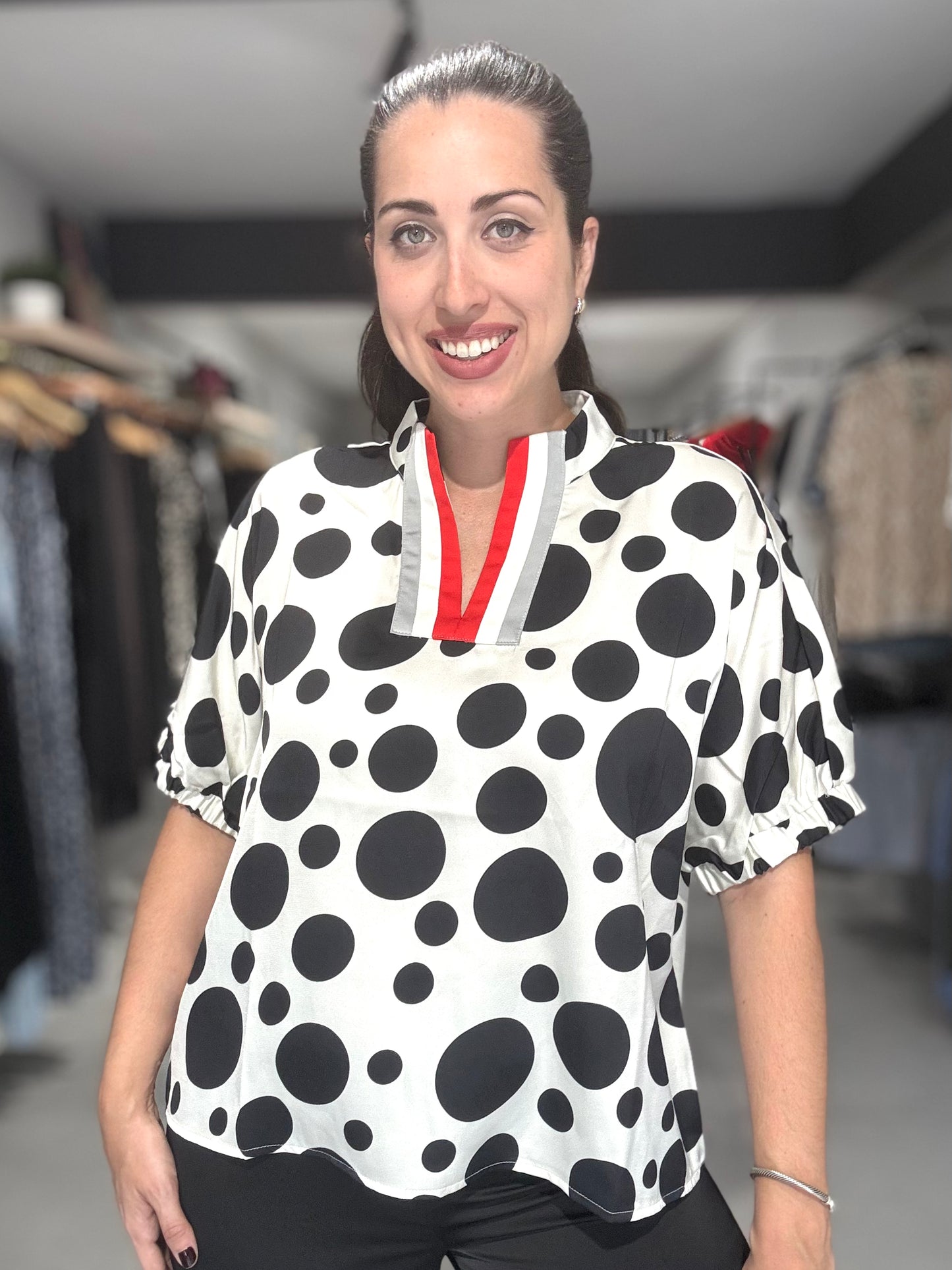 Polka Dot Satin Blouse