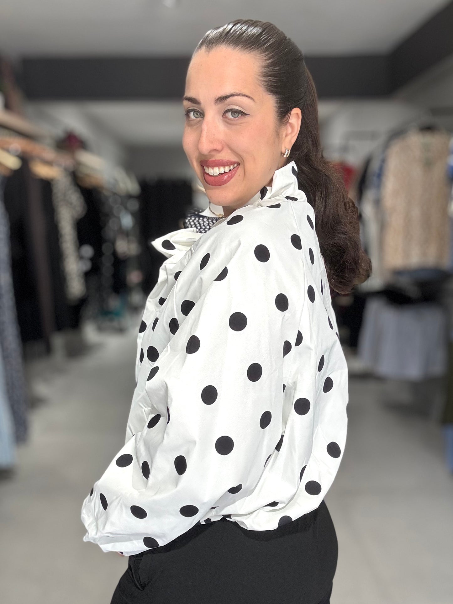Polka Dot Bomber Jacket | WHITE