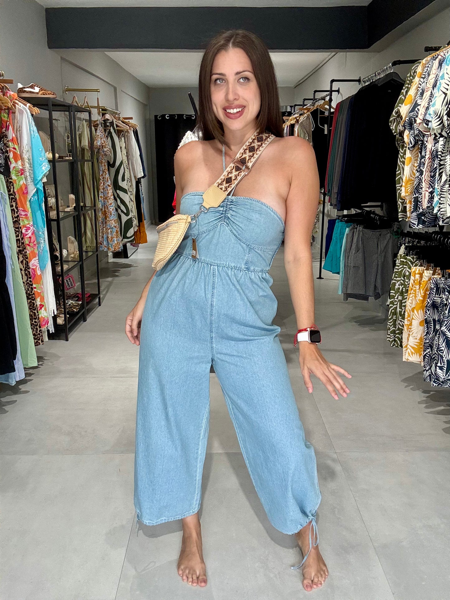 Halter Denim Jumpsuit