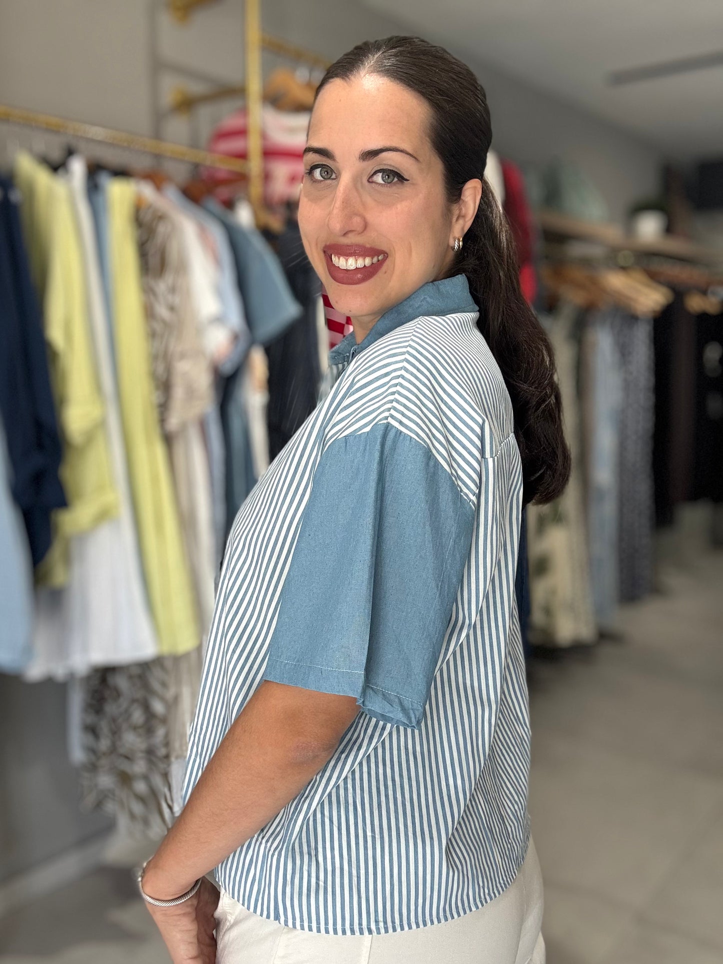 Stripes Blouse | LIGHT DENIM