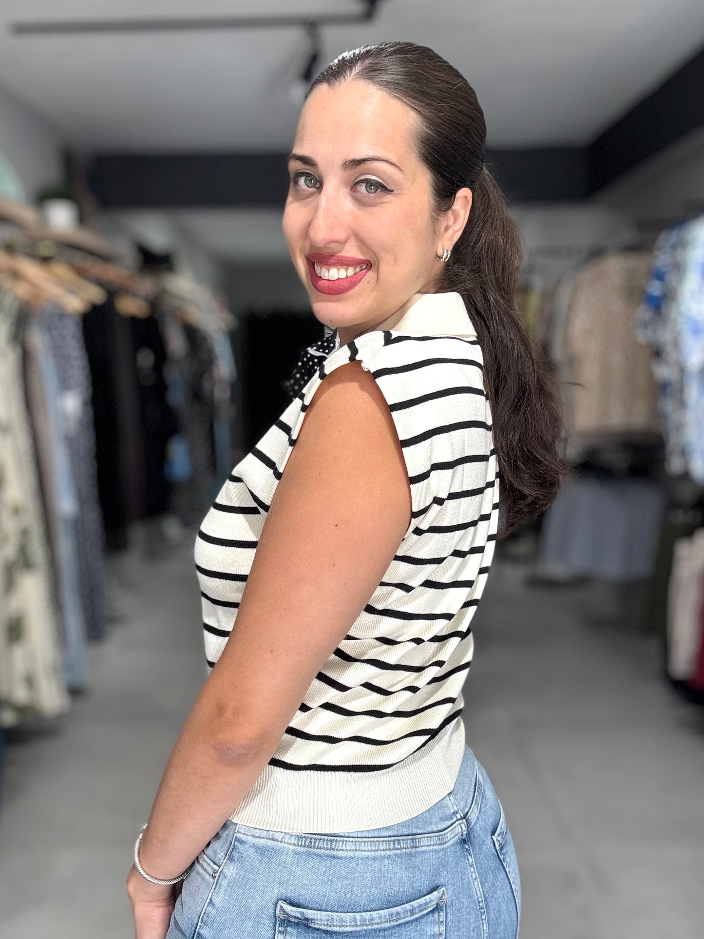 Stripes Knit Vest Top | WHITE