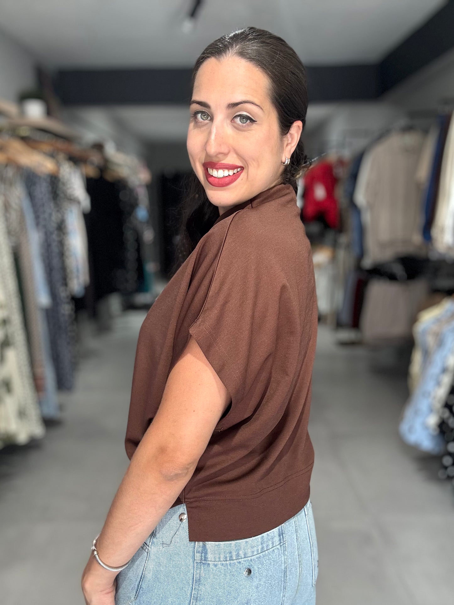 Mock Neck Blouse | CHOCOLATE