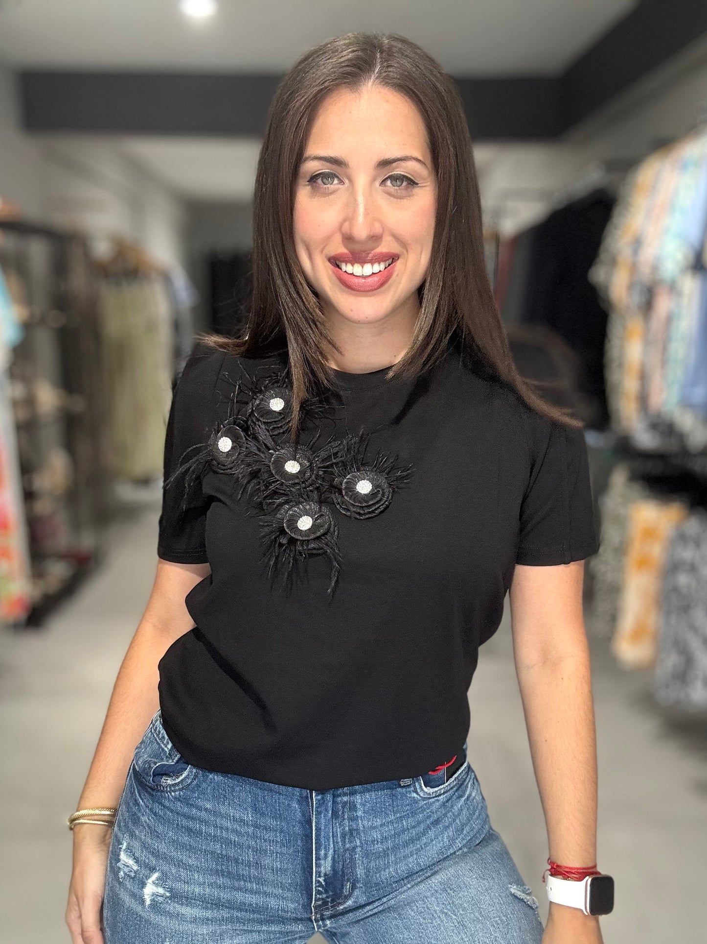 Floral Accent Tee | BLACK