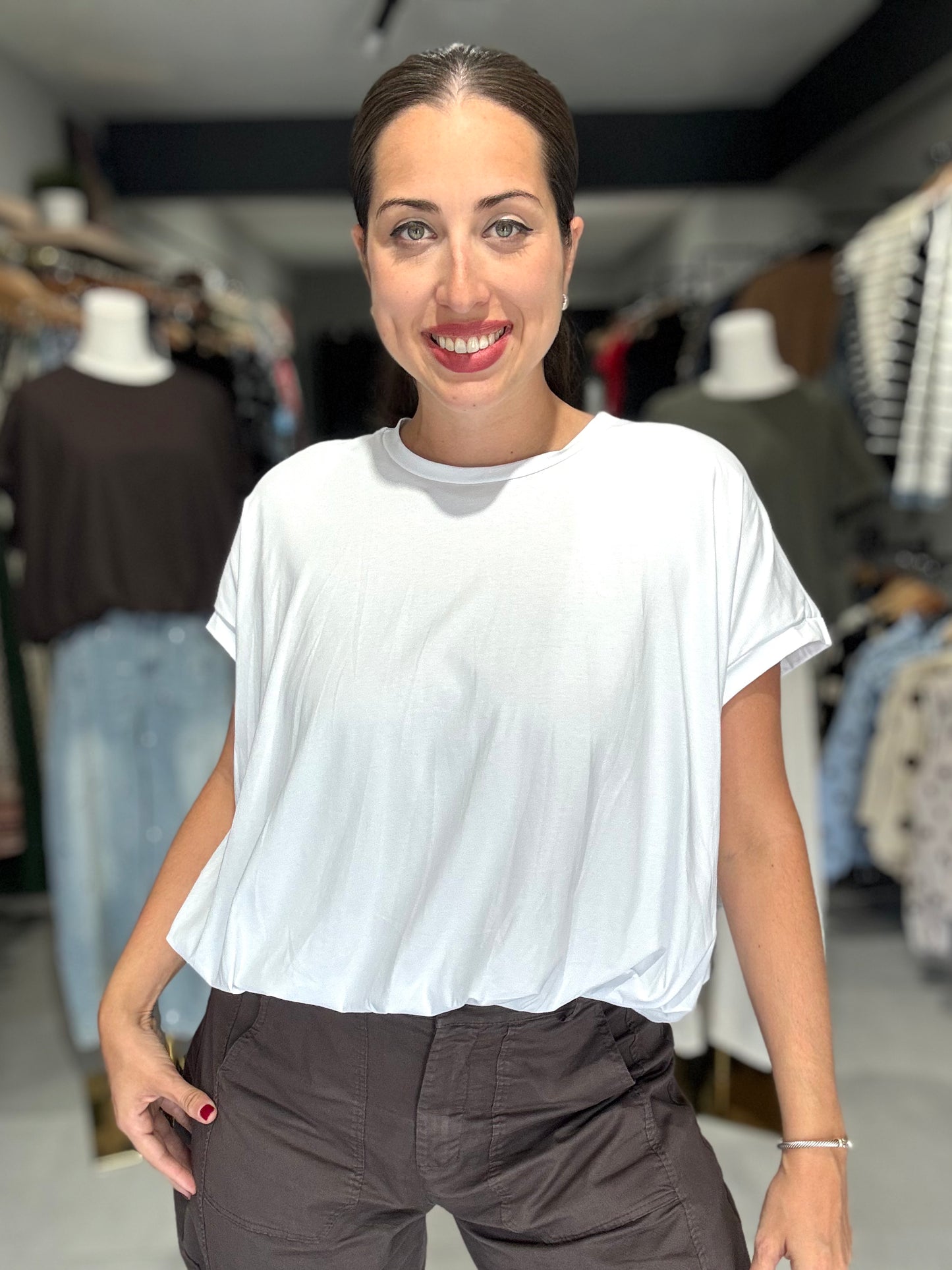 Bubble Trim Tee Blouse | WHITE
