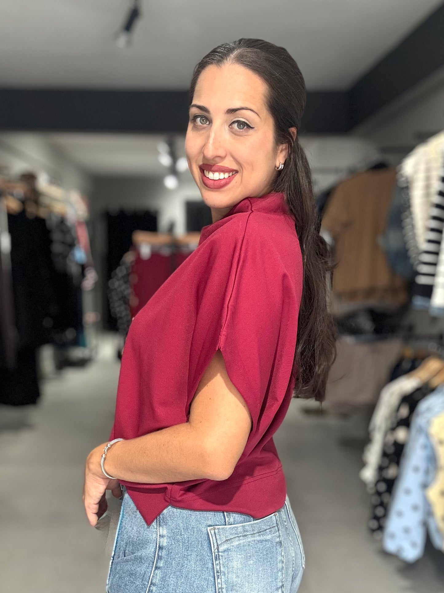 Mock Neck Blouse | BURGUNDY