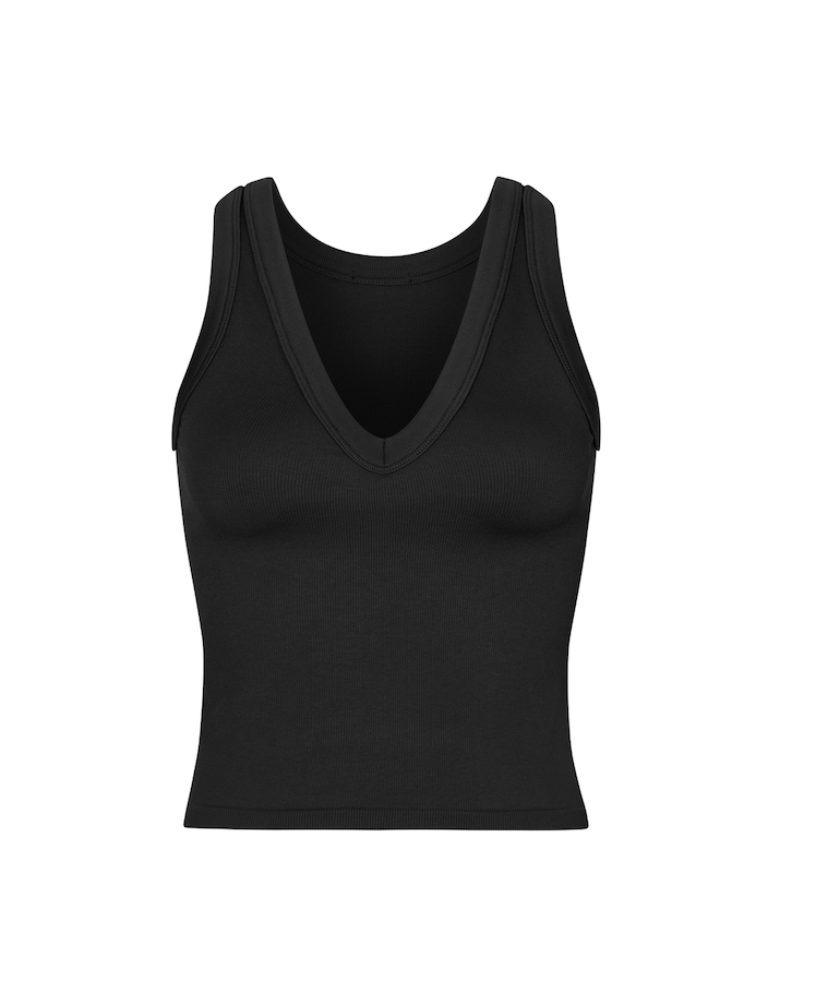 V-Neck Rib Tank | BLACK