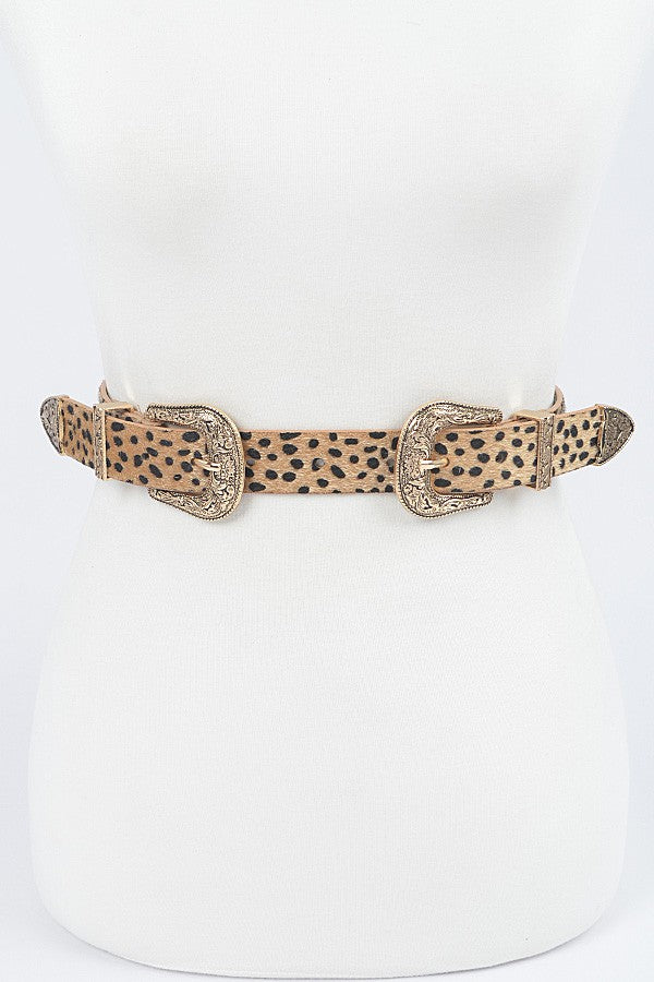 Double Buckle Leopard Belt